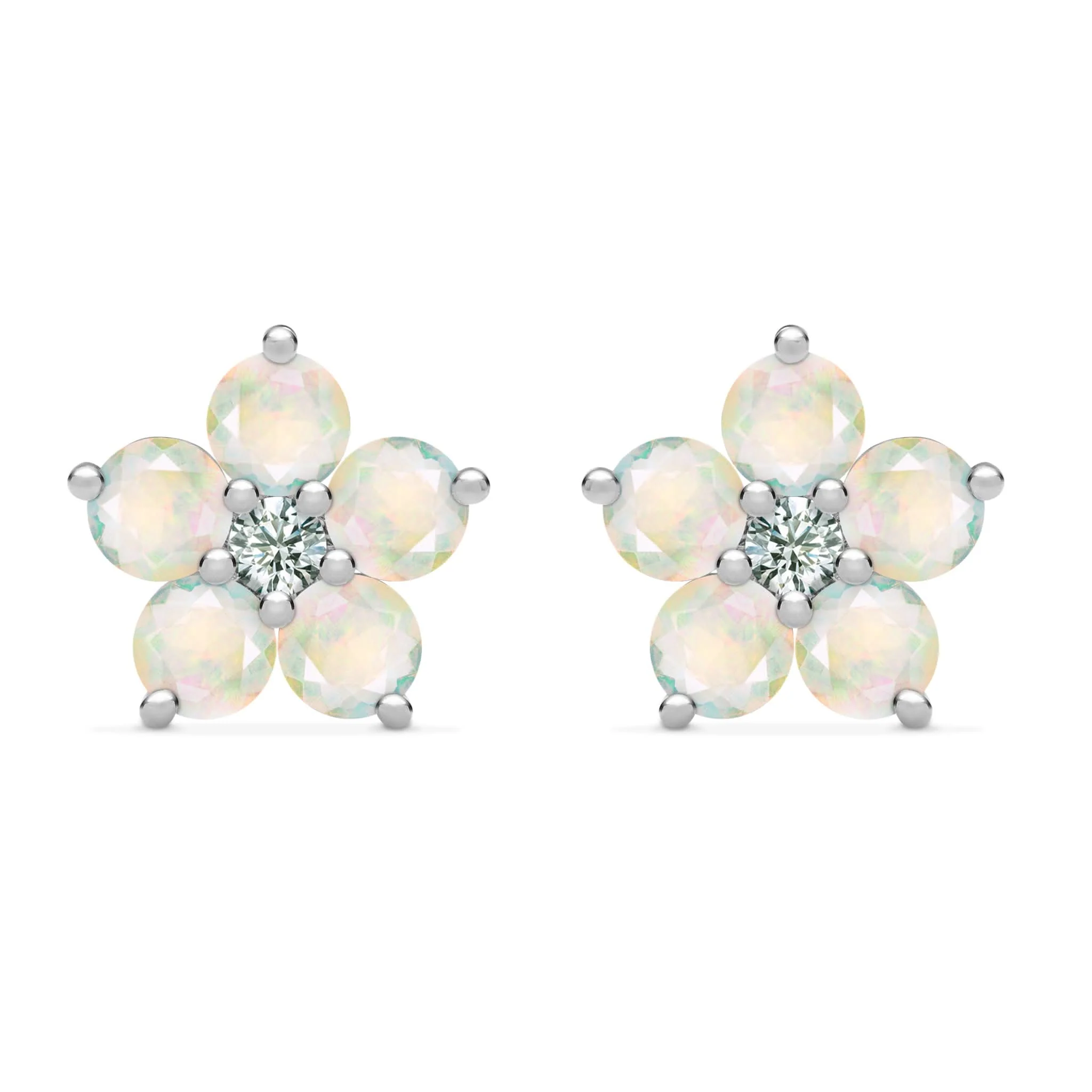 Greenwich Flower Opal & Diamond Earrings in 14k Gold (October) - Image 5