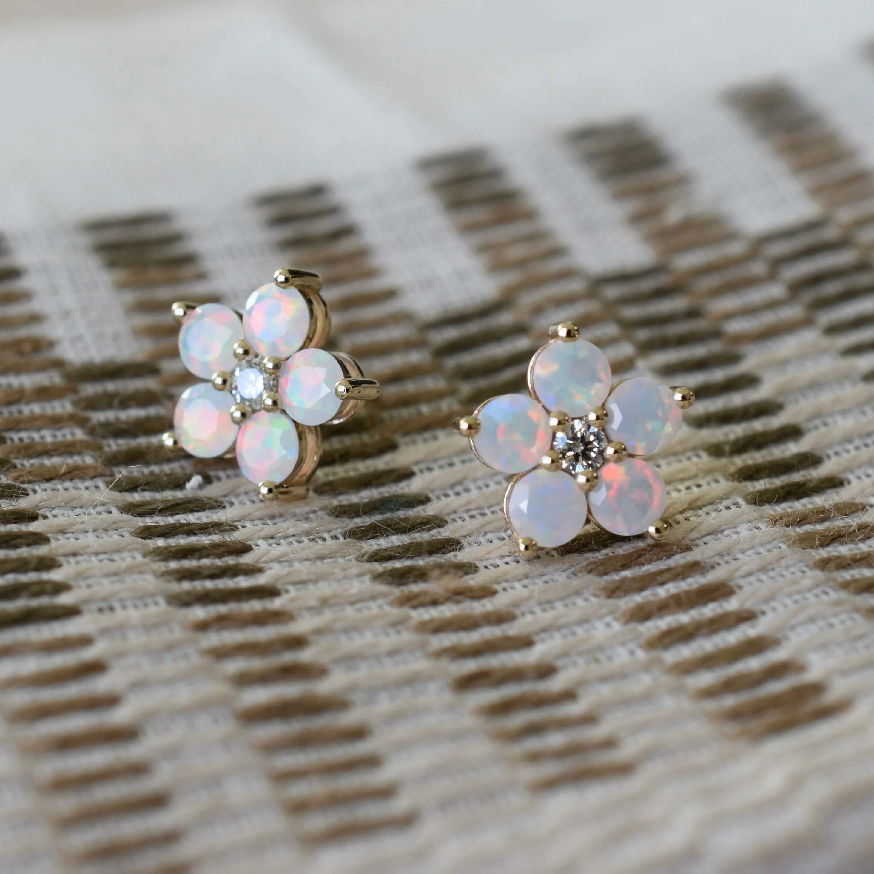 Greenwich Flower Opal & Diamond Earrings in 14k Gold (October) - Image 8