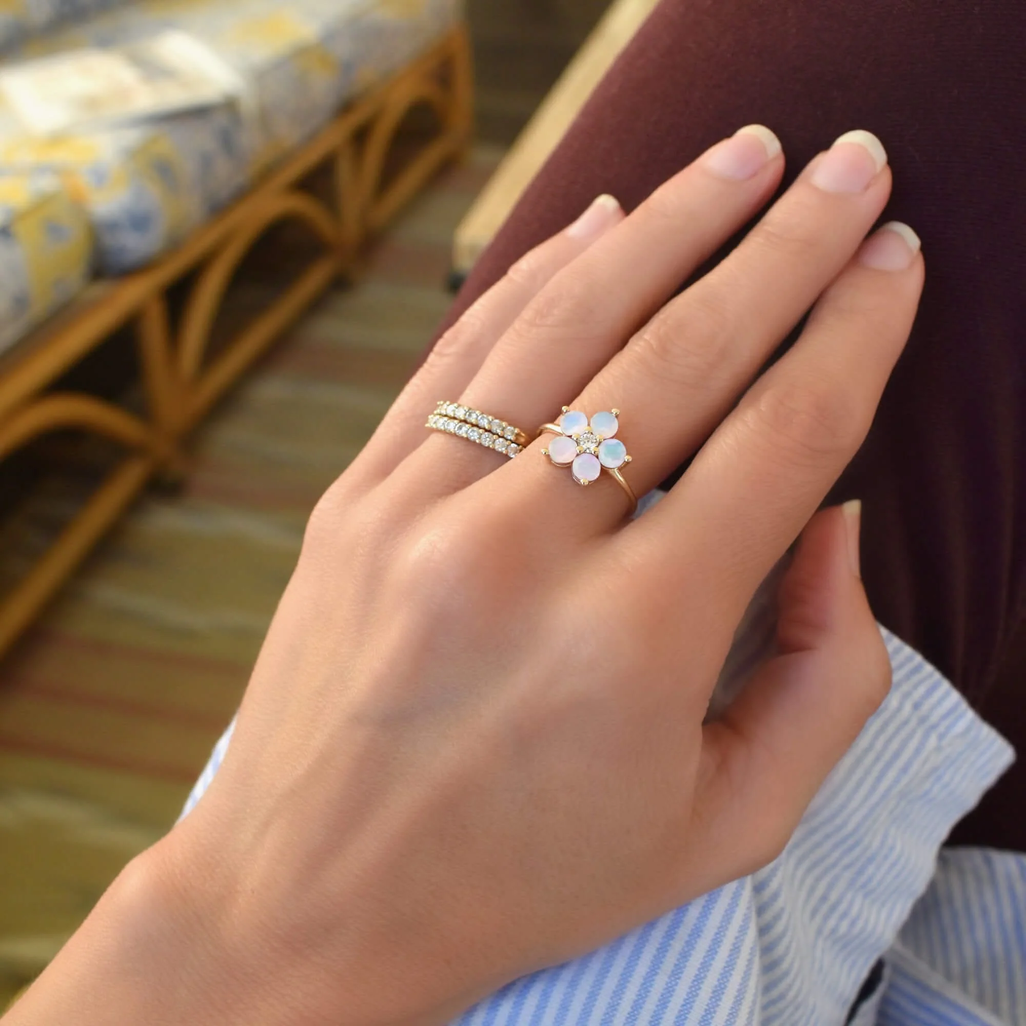 Greenwich Flower Opal & Diamond Ring in 14k Gold (October) - Image 9