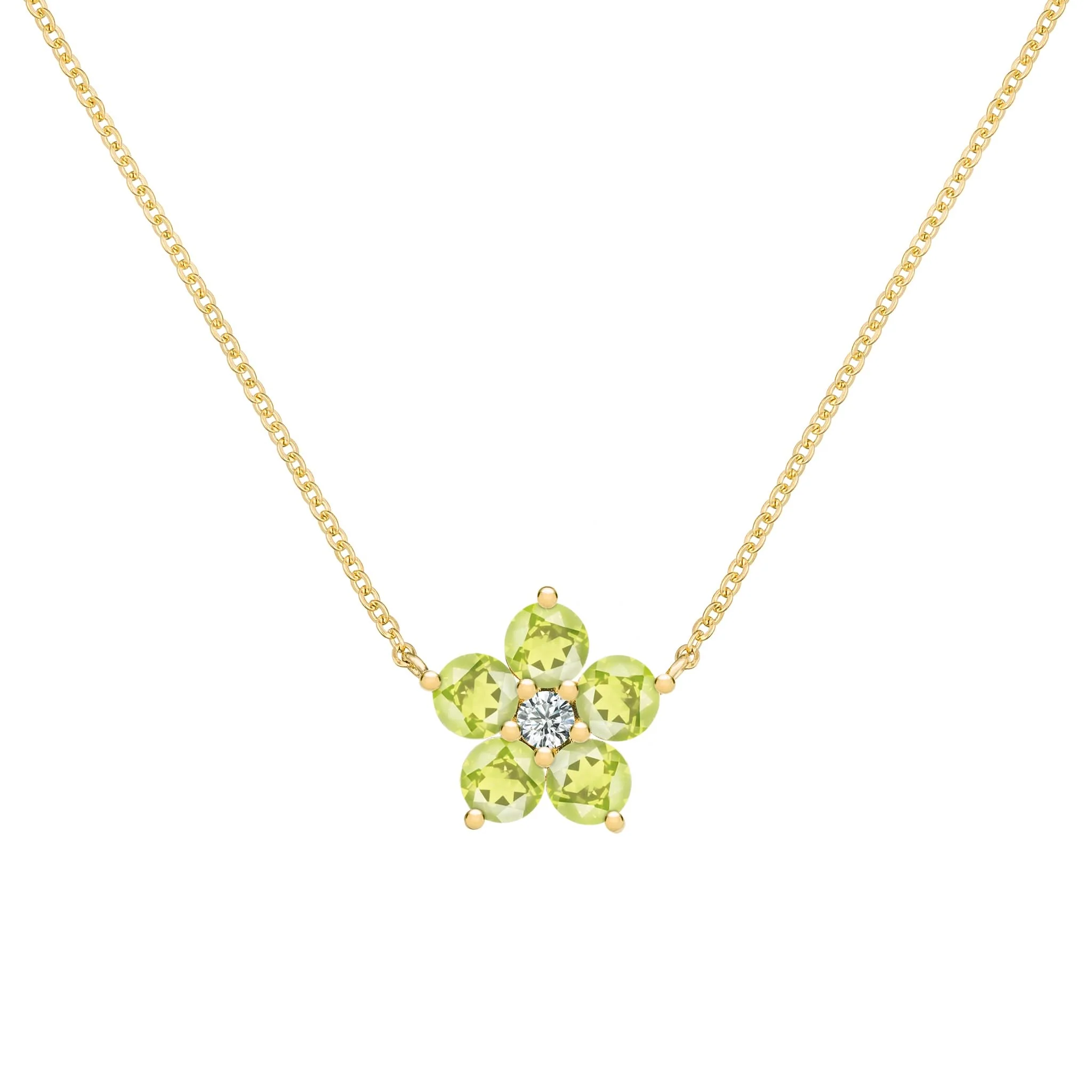 Greenwich Flower Peridot & Diamond Necklace in 14k Gold (August)