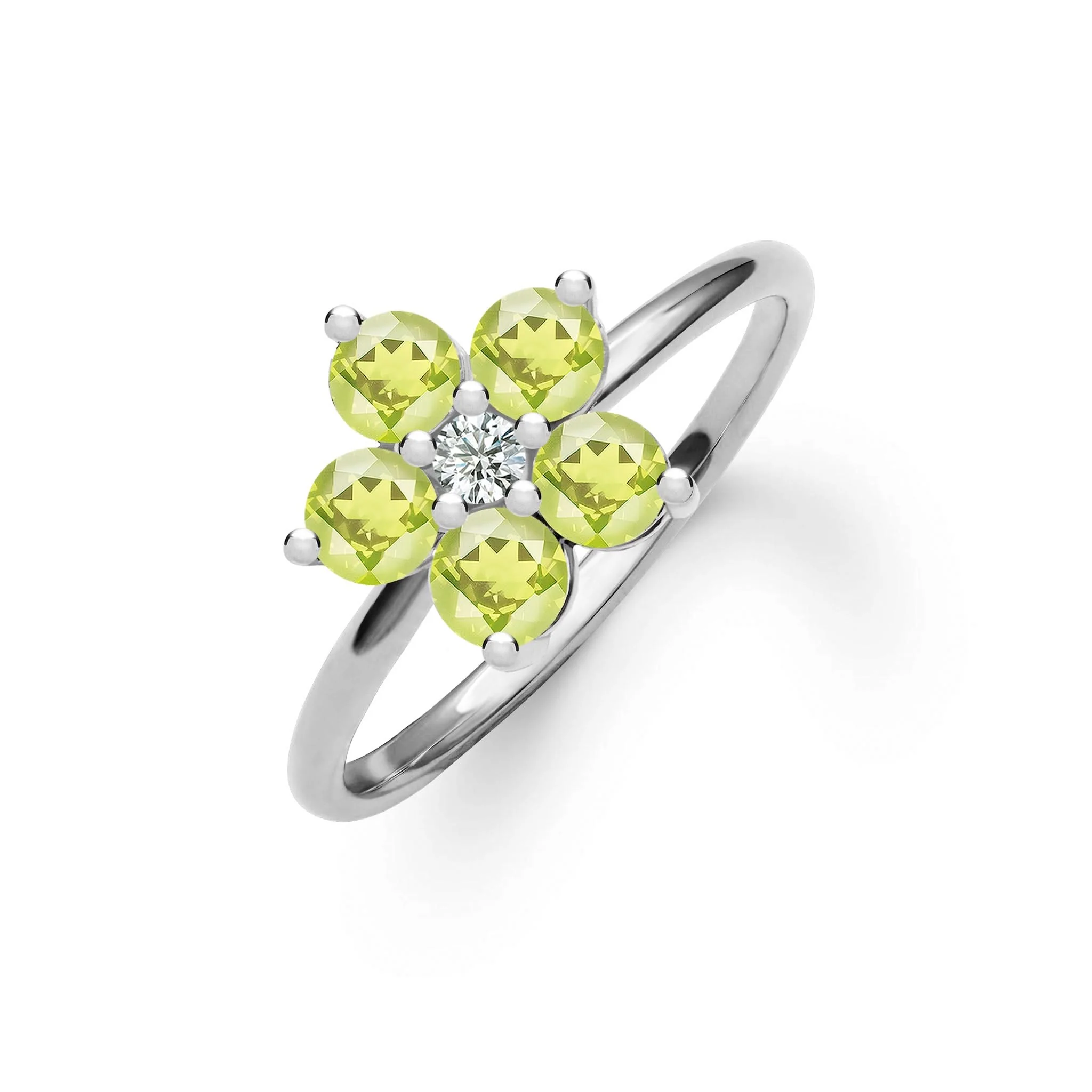 Greenwich Flower Peridot & Diamond Ring in 14k Gold (August) - Image 5