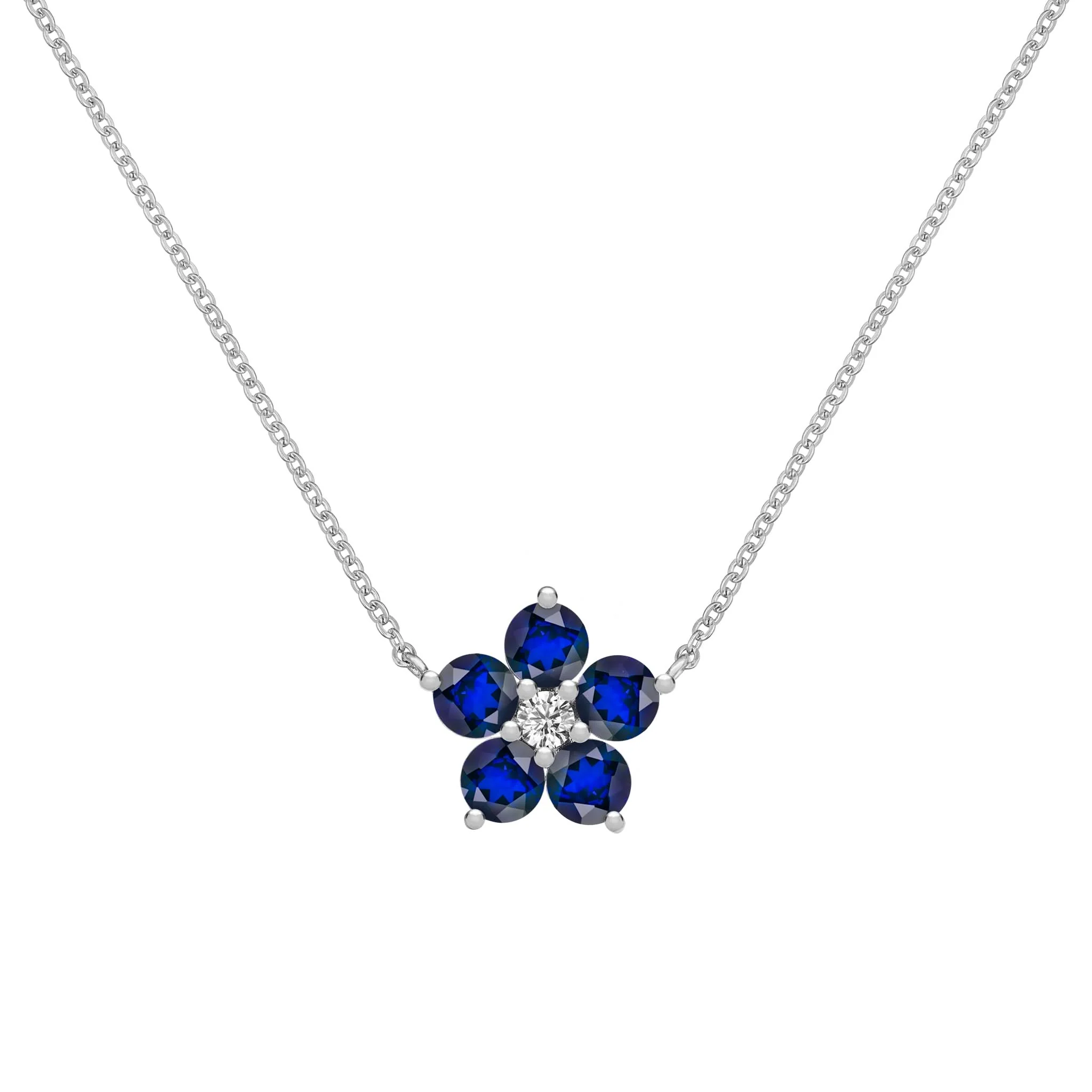 Greenwich Flower Sapphire & Diamond Necklace in 14k Gold (September) - Image 8