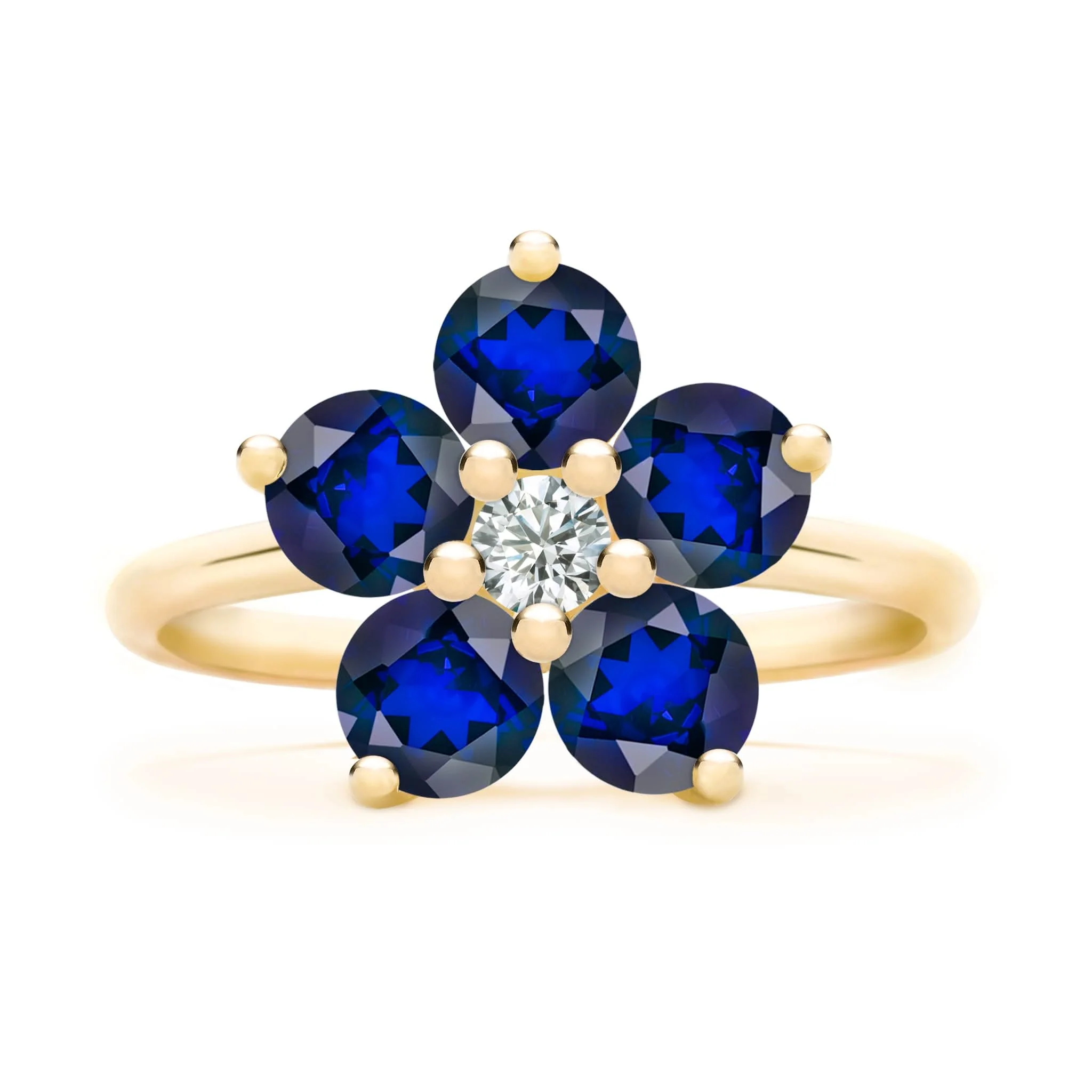 Greenwich Flower Sapphire & Diamond Ring in 14k Gold (September) - Image 4