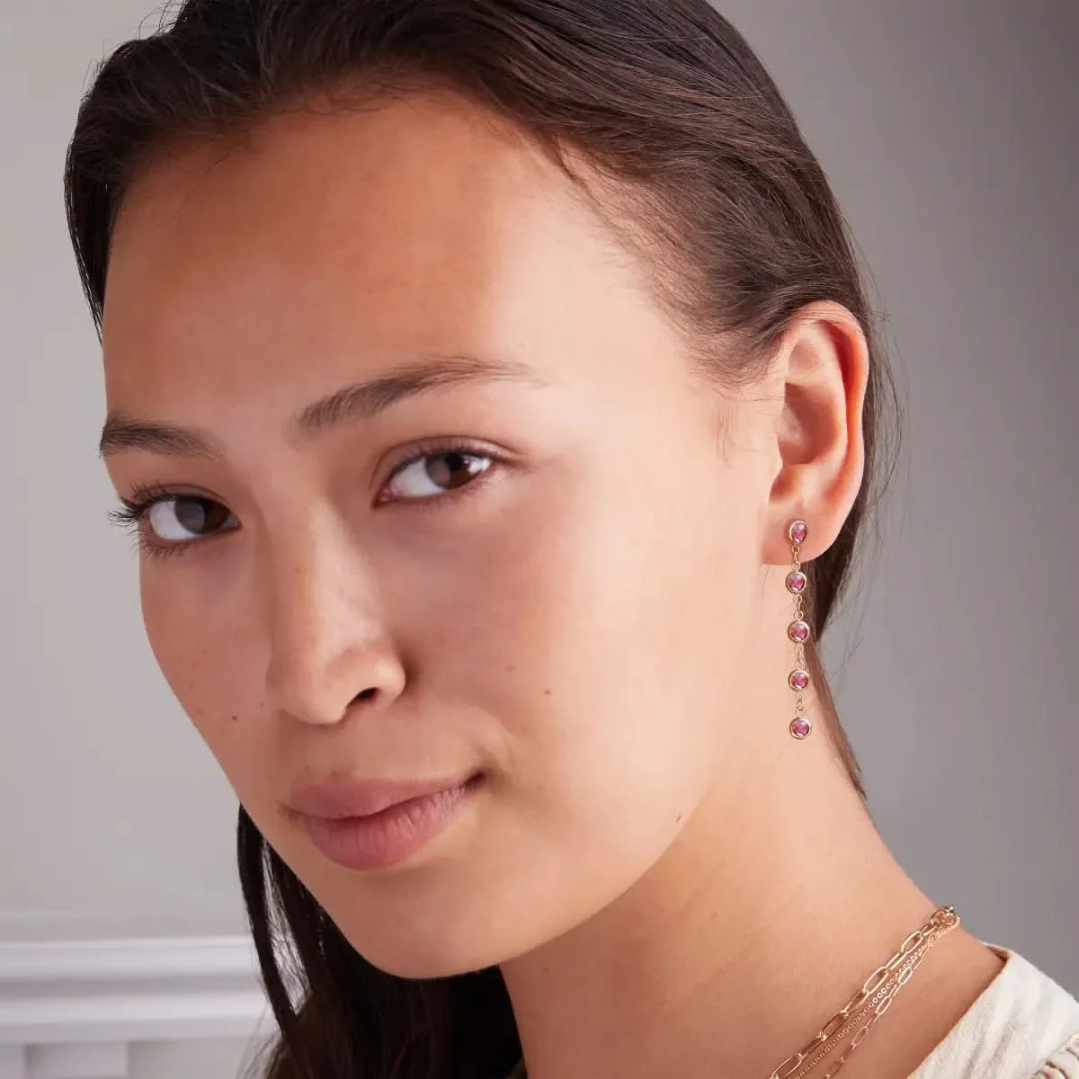 Newport Pink Sapphire Earrings in 14k Gold (October) - Image 2