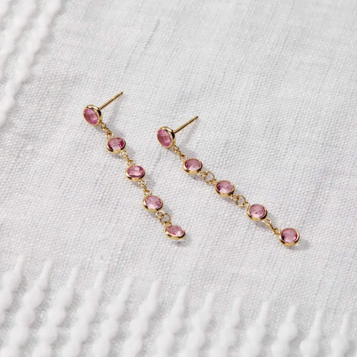 Newport Pink Sapphire Earrings in 14k Gold (October) - Image 3