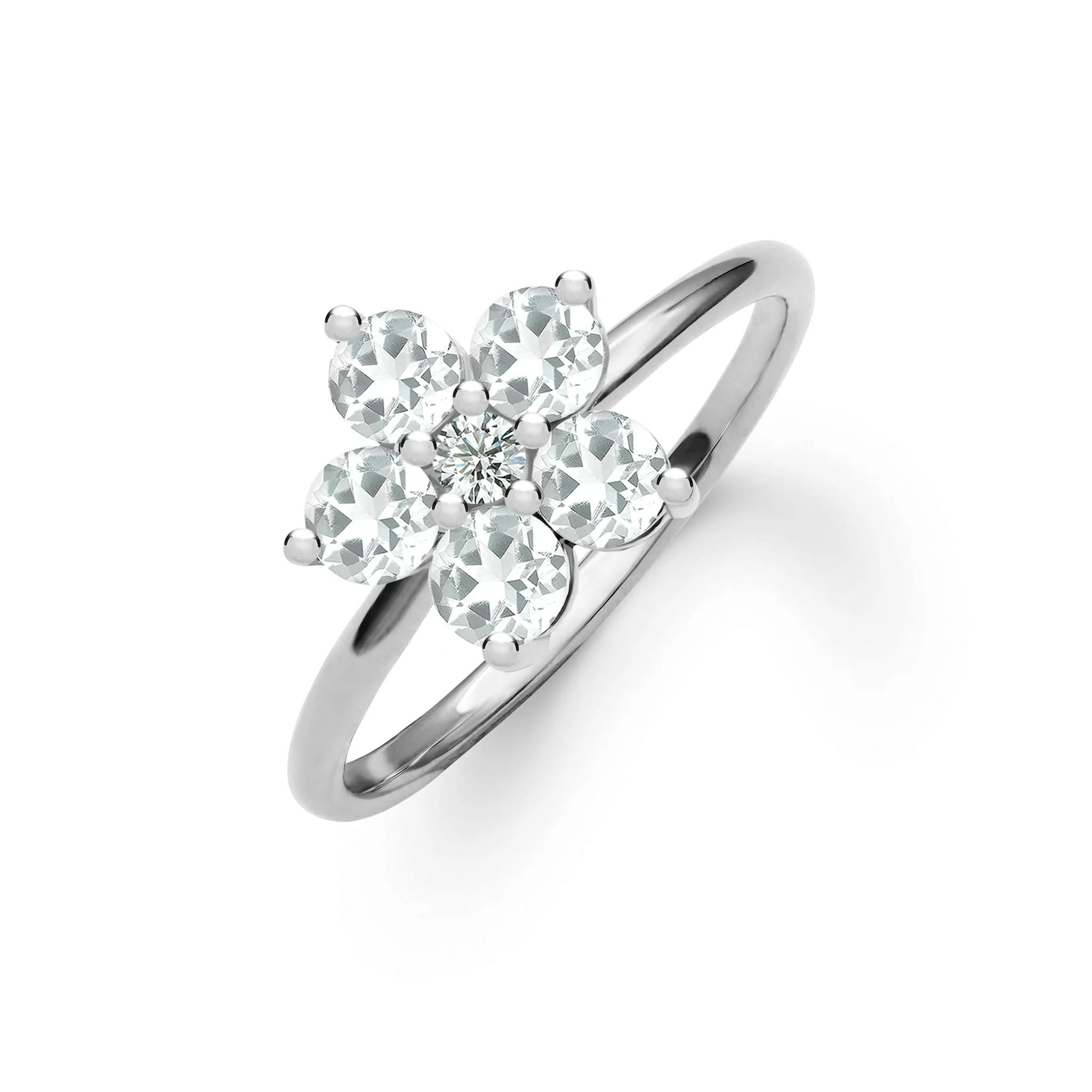 Greenwich Flower White Topaz & Diamond Ring in 14k Gold (April) - Image 5