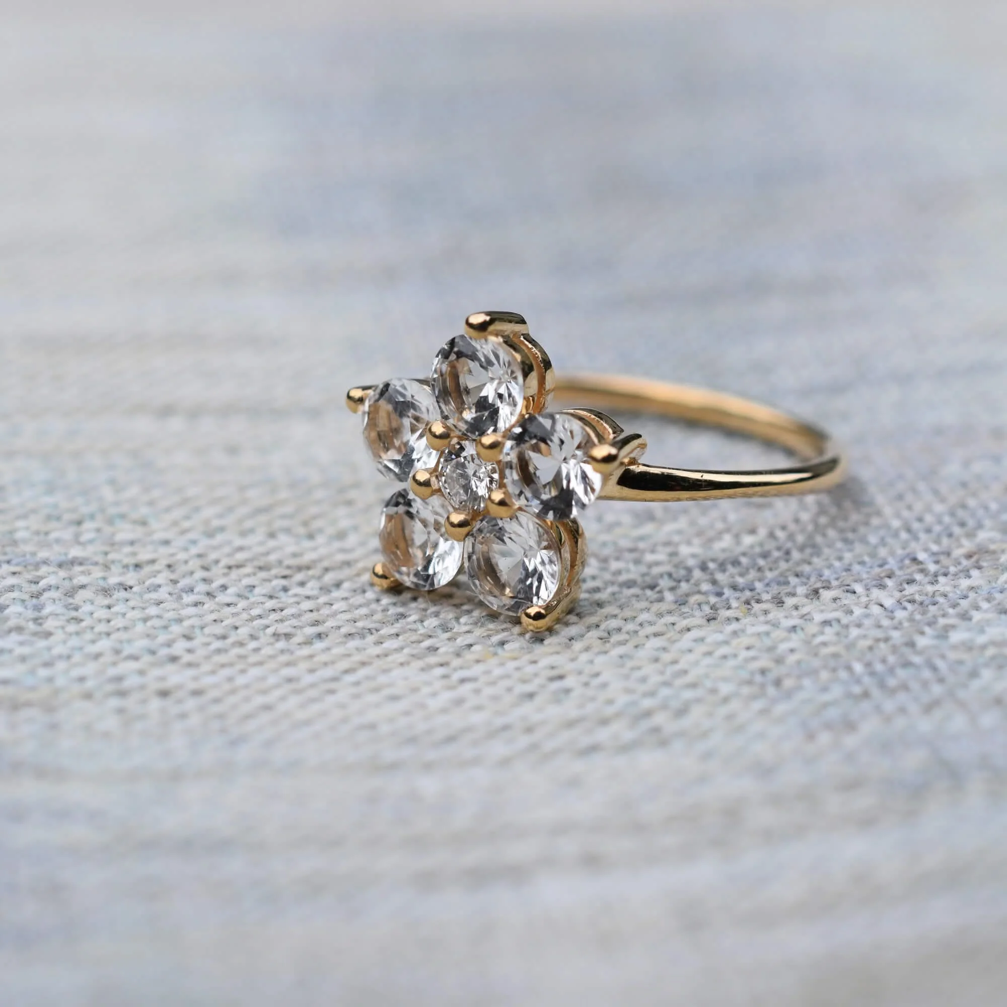 Greenwich Flower White Topaz & Diamond Ring in 14k Gold (April) - Image 6