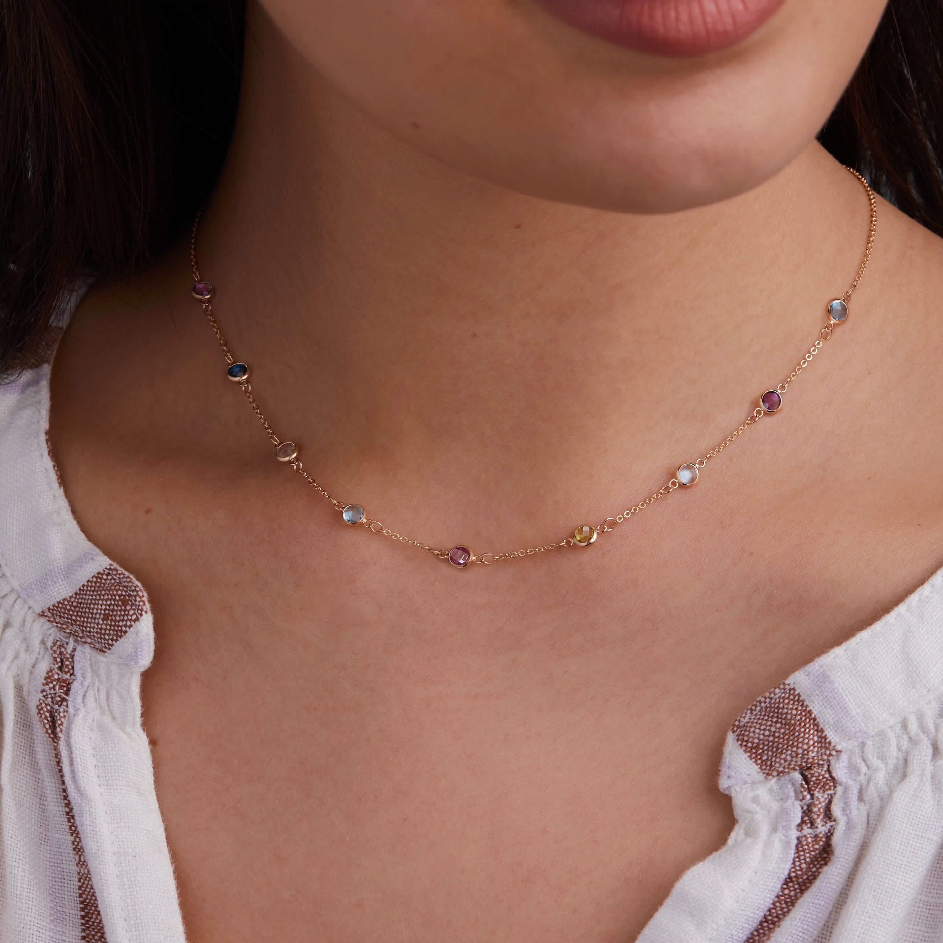 Petite 9 Birthstone Necklace in 14k Gold - Image 3