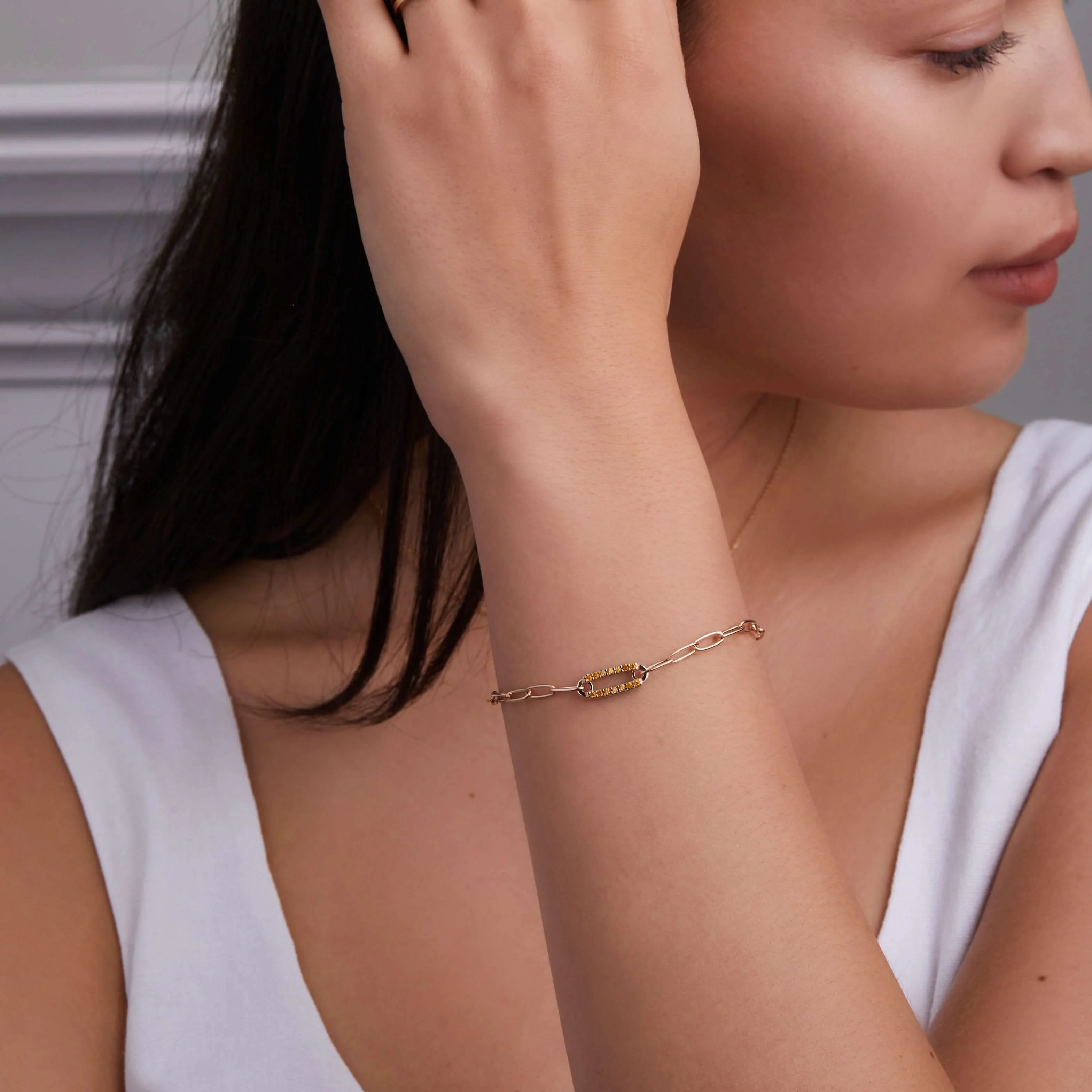 Adelaide 1 Pavé Citrine Link Bracelet in 14k Gold (November) - Image 2