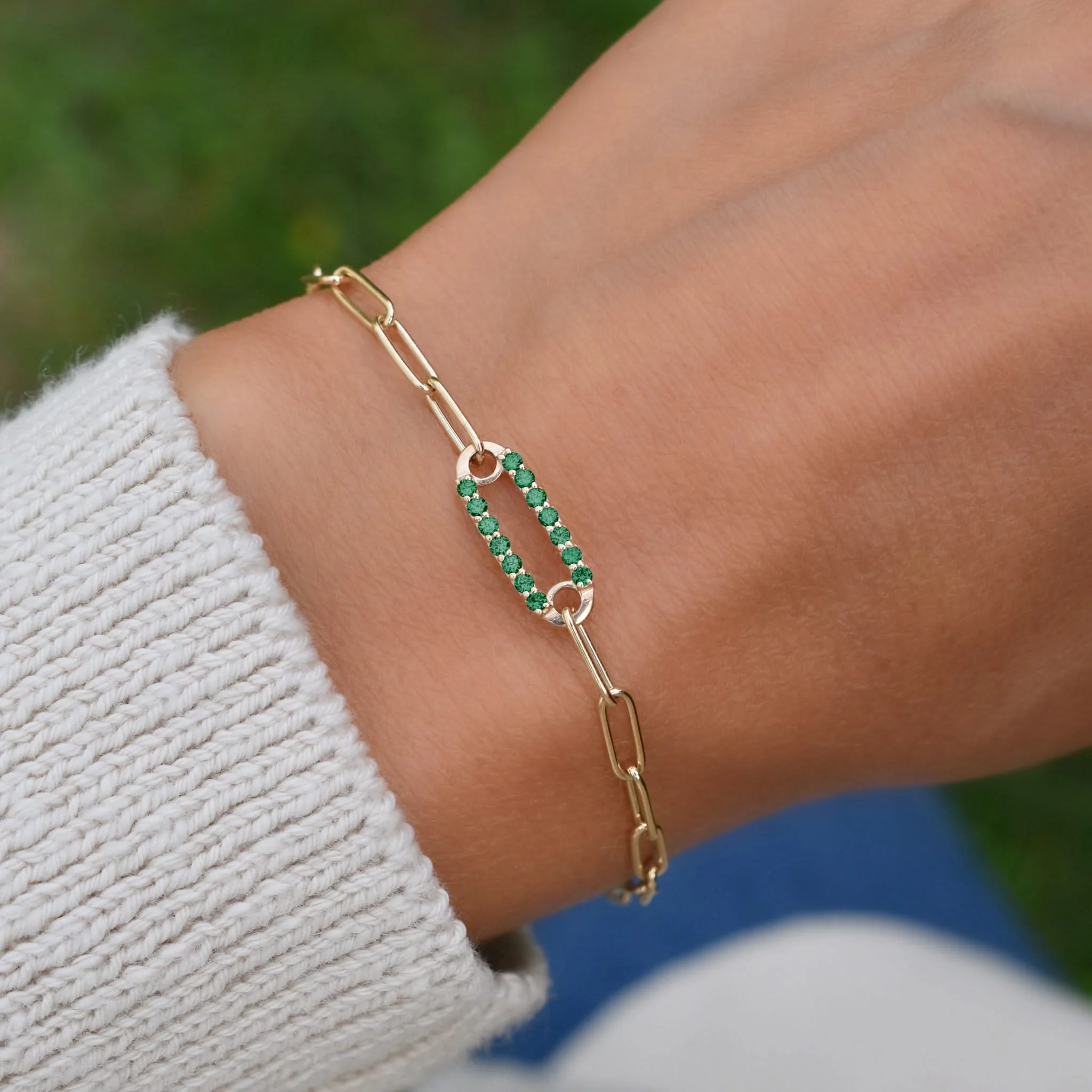 Adelaide 1 Pavé Emerald Link Bracelet in 14k Gold (May) - Image 10