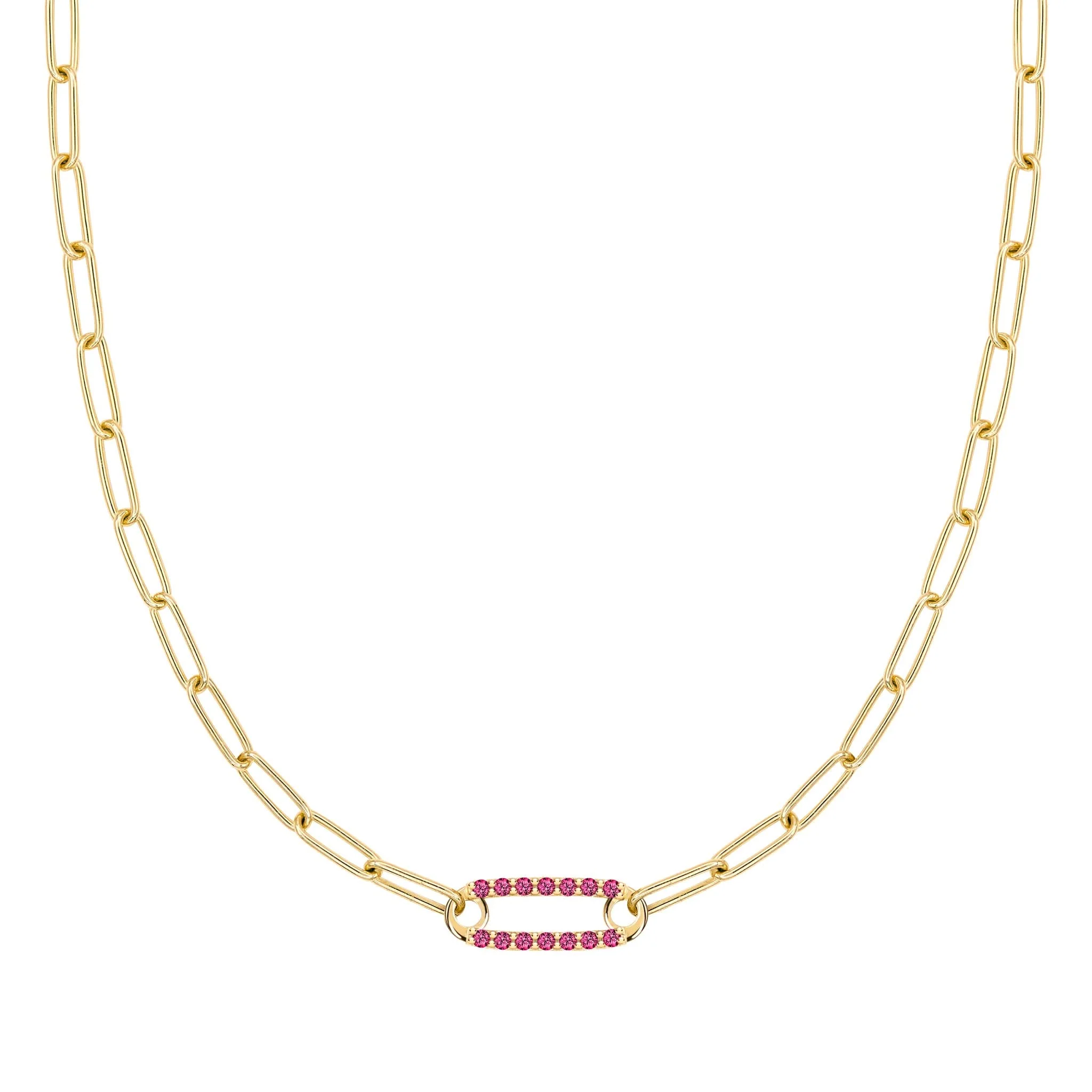 Adelaide 1 Pavé Ruby Link Necklace in 14k Gold (July)