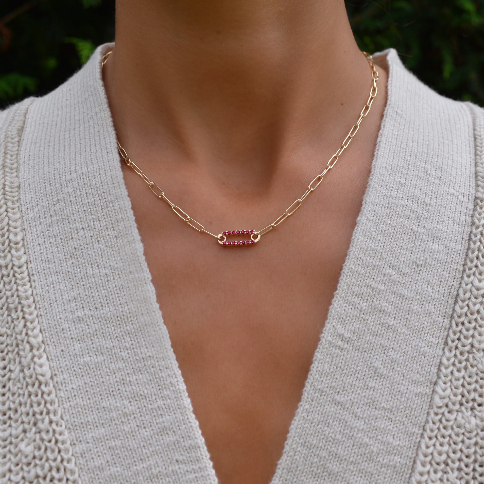 Adelaide 1 Pavé Ruby Link Necklace in 14k Gold (July) - Image 2