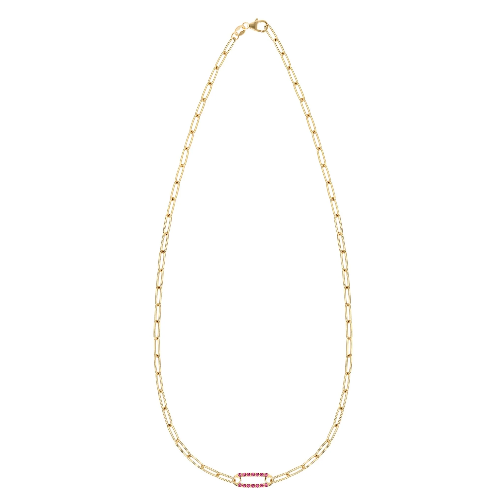 Adelaide 1 Pavé Ruby Link Necklace in 14k Gold (July) - Image 5
