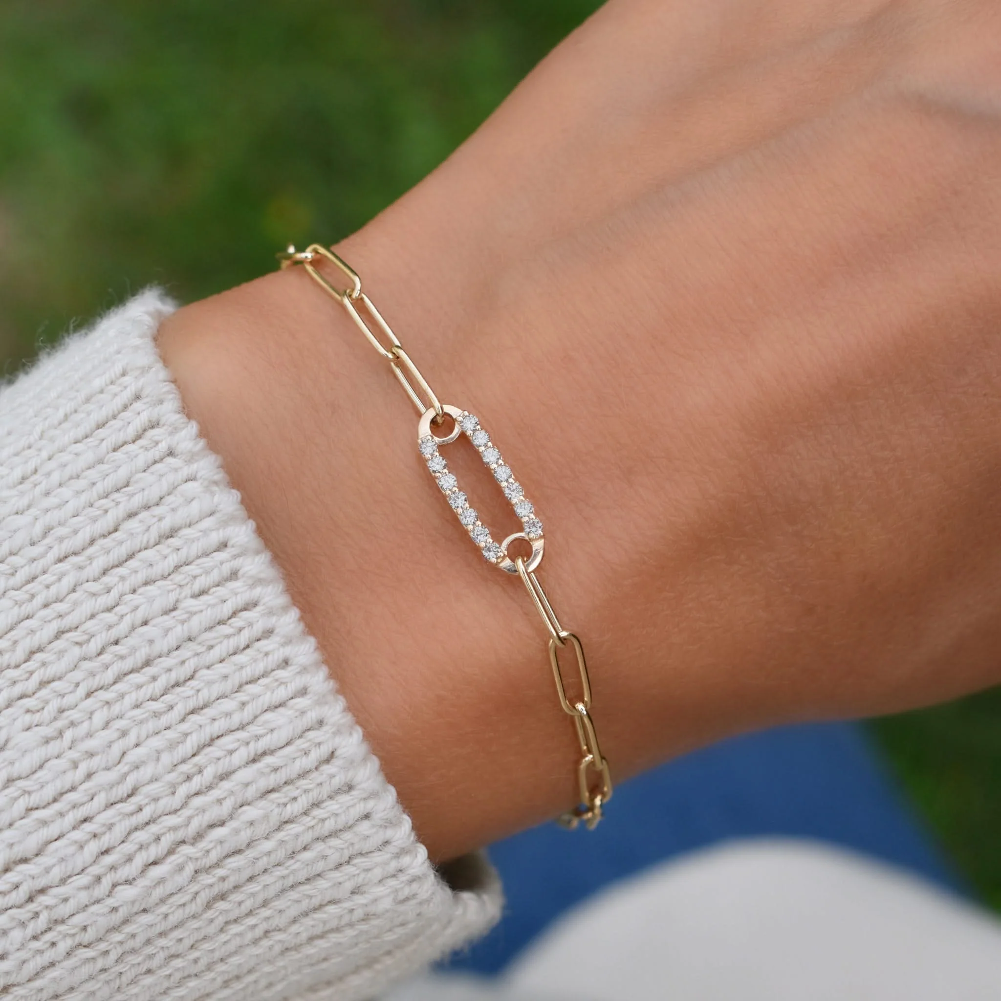 Adelaide 1 Pavé White Topaz Link Bracelet in 14k Gold (April) - Image 10