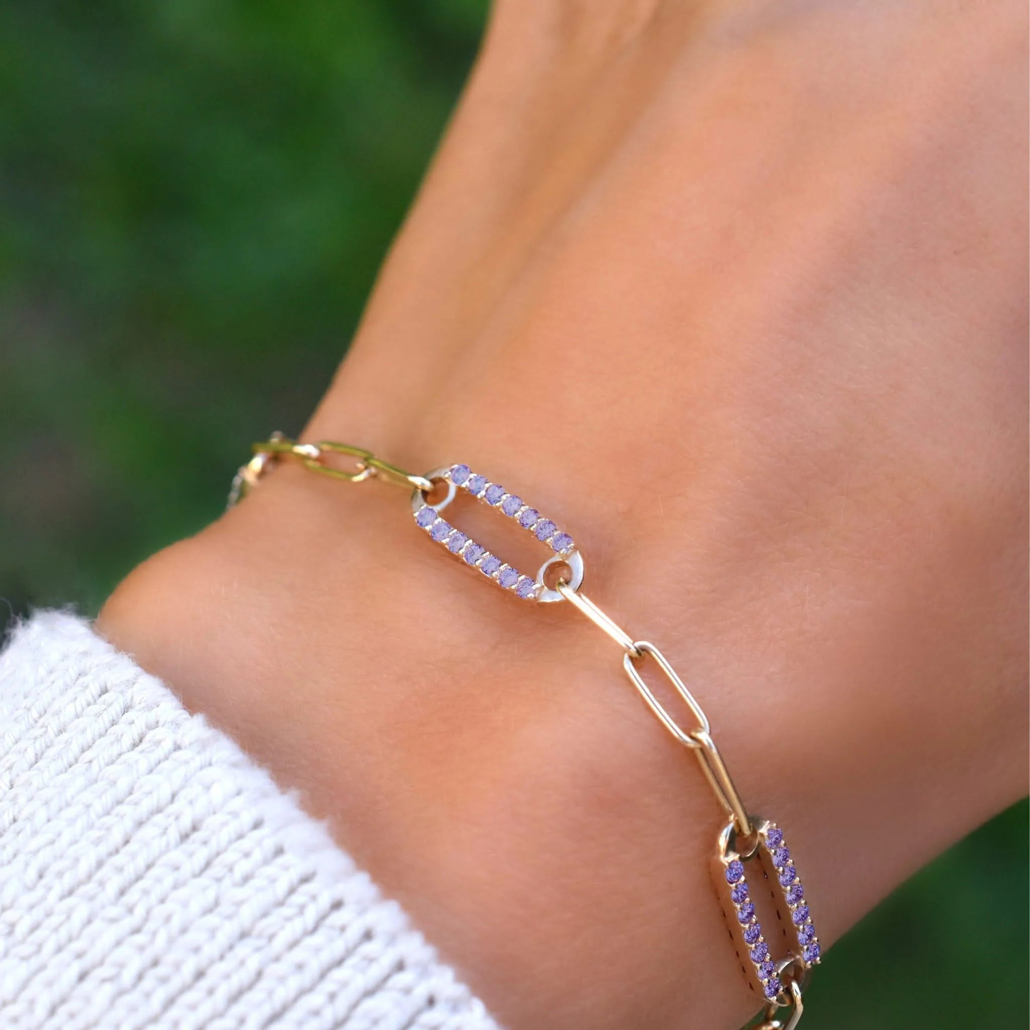 Adelaide 5 Pavé Amethyst Link Bracelet in 14k Gold (February) - Image 3