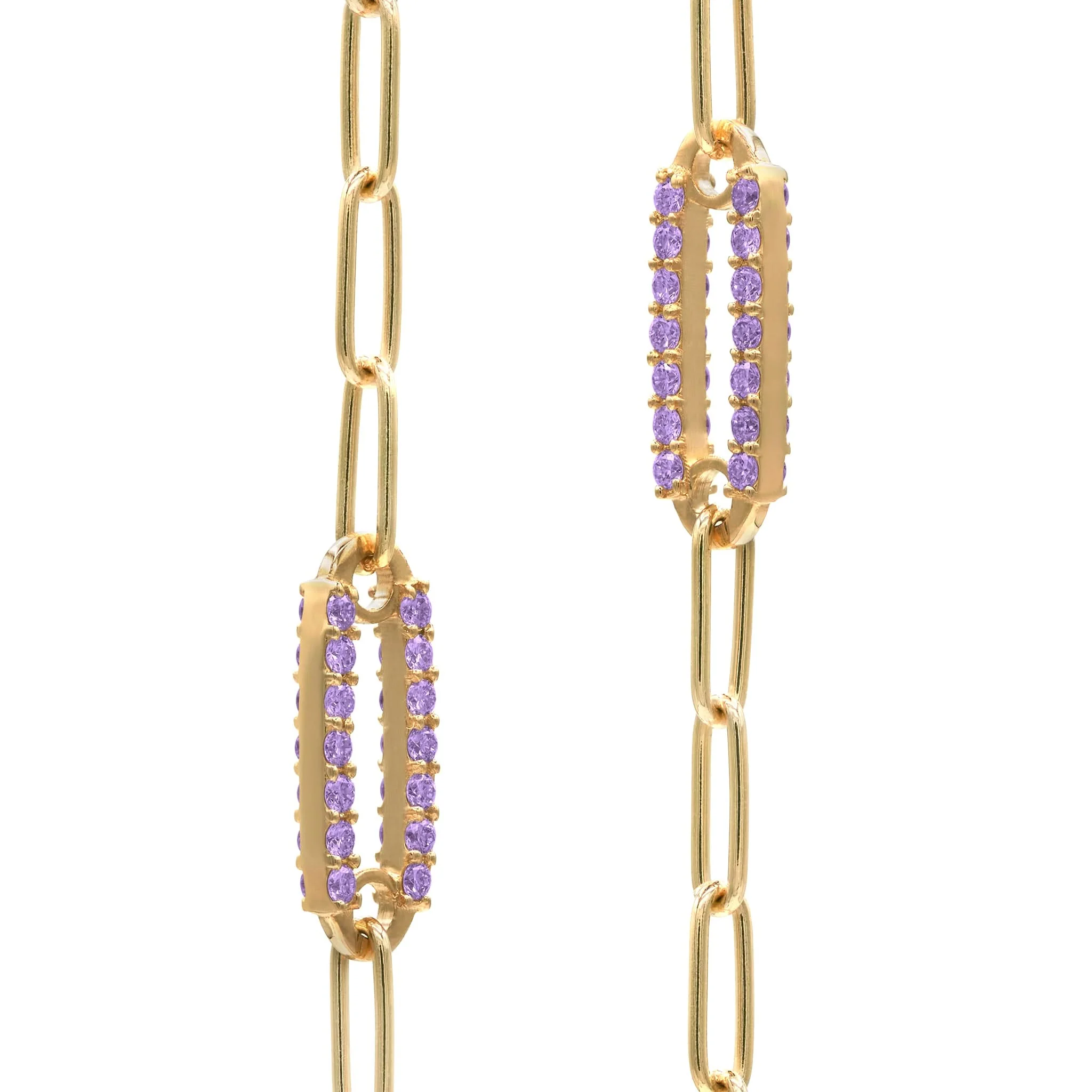 Adelaide 5 Pavé Amethyst Link Necklace in 14k Gold (February) - Image 4