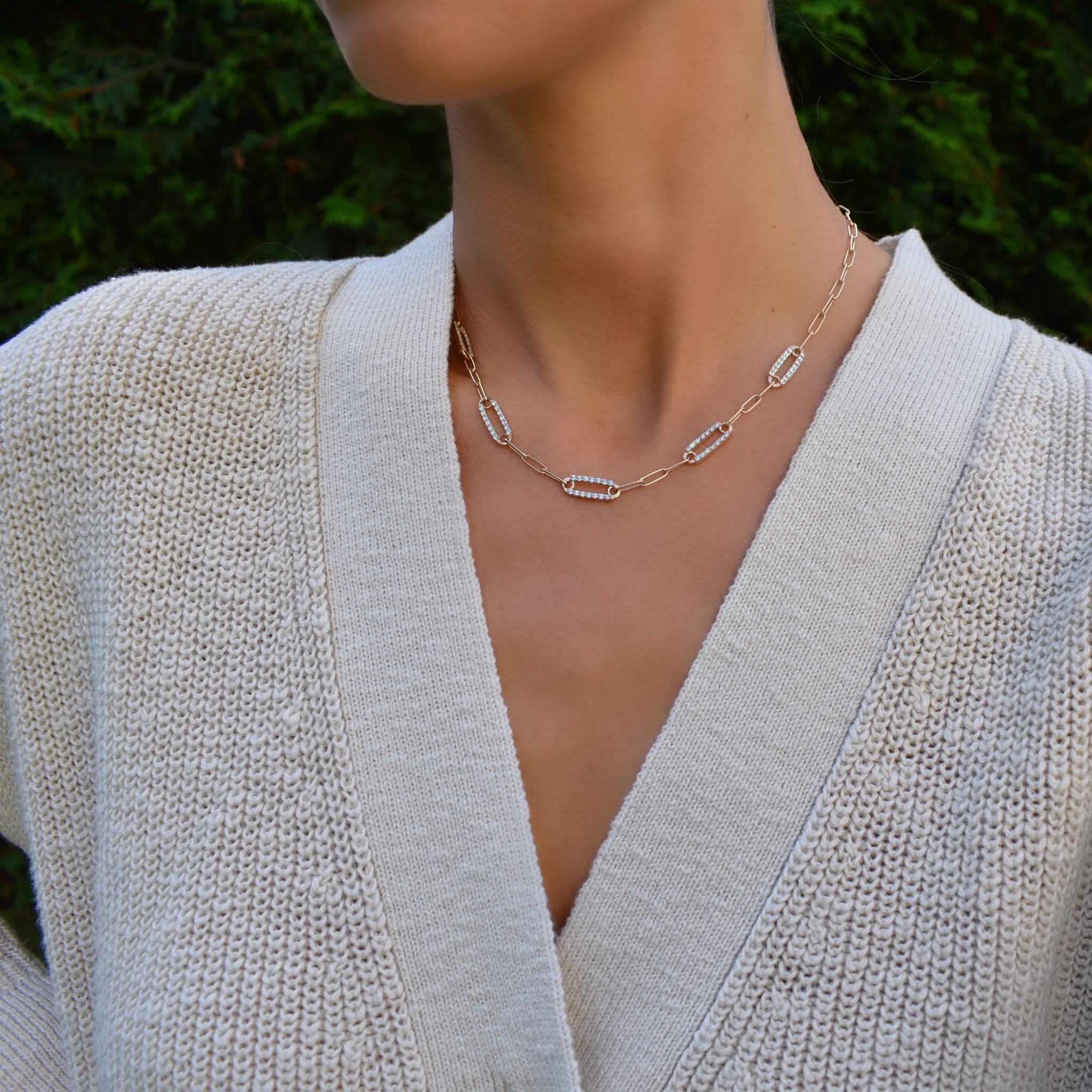 Adelaide 5 Pavé Aquamarine Link Necklace in 14k Gold (March) - Image 2