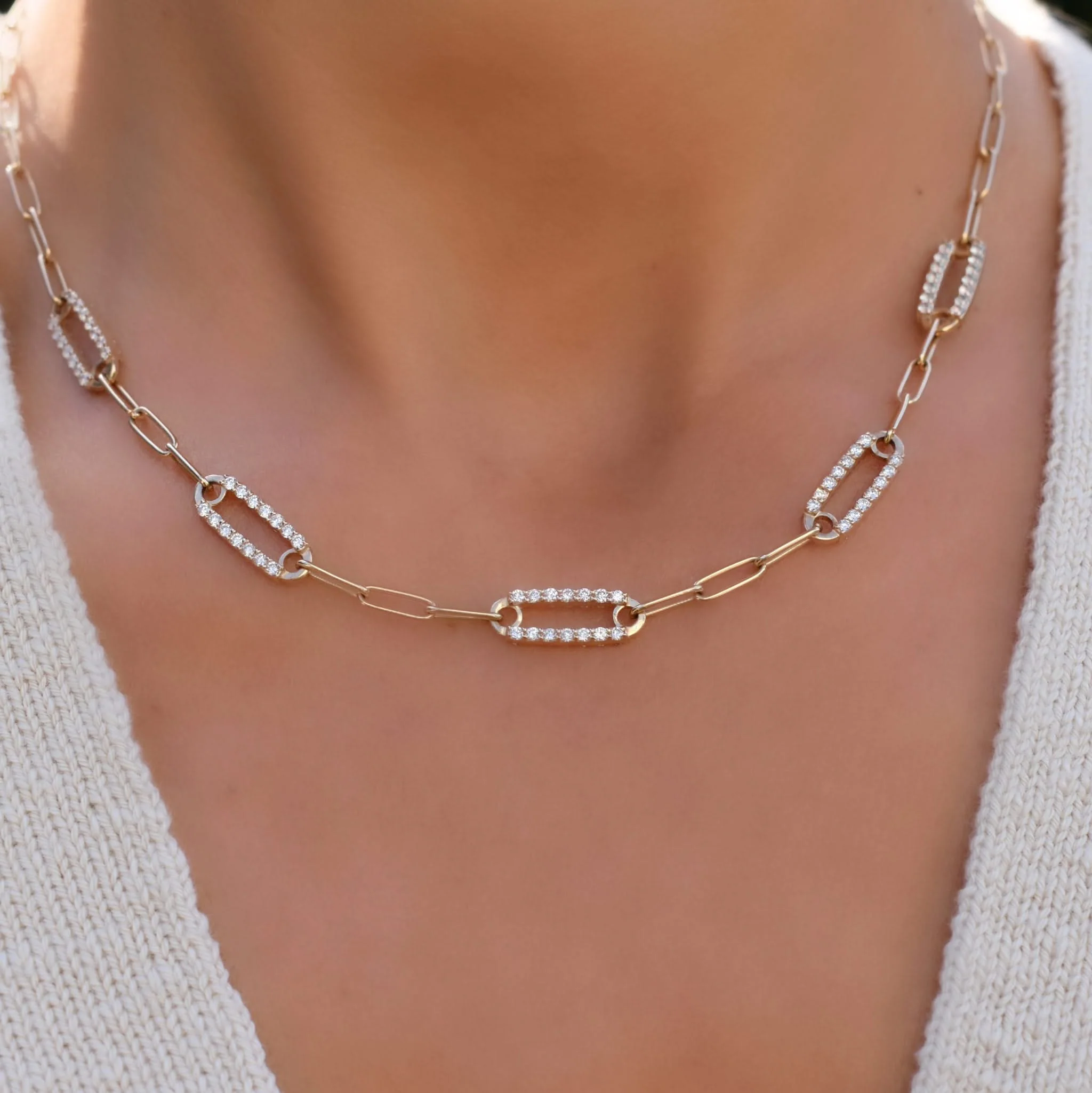 Adelaide 5 Pavé Diamond Link Necklace in 14k Gold (April) - Image 3