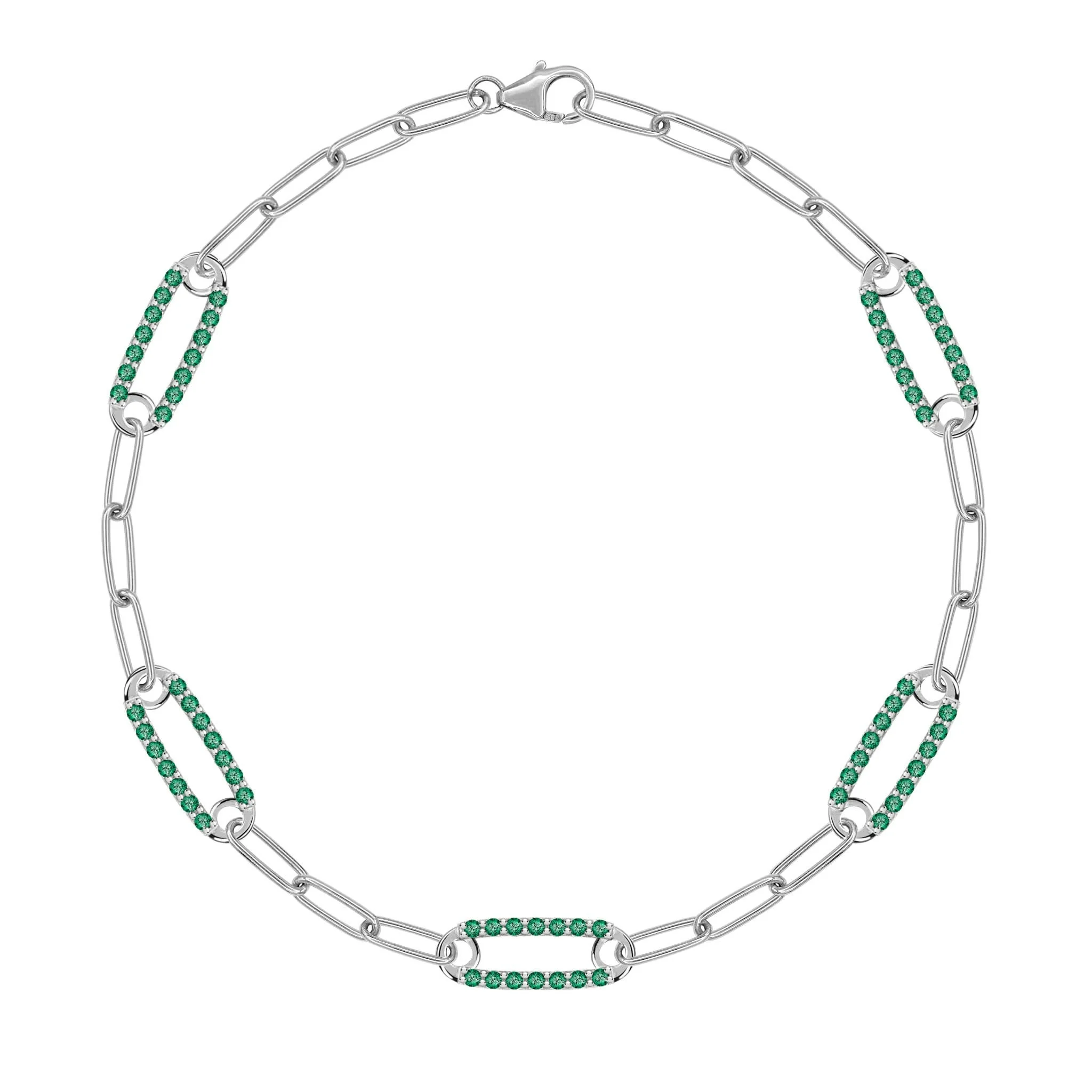 Adelaide 5 Pavé Emerald Link Bracelet in 14k Gold (May) - Image 8