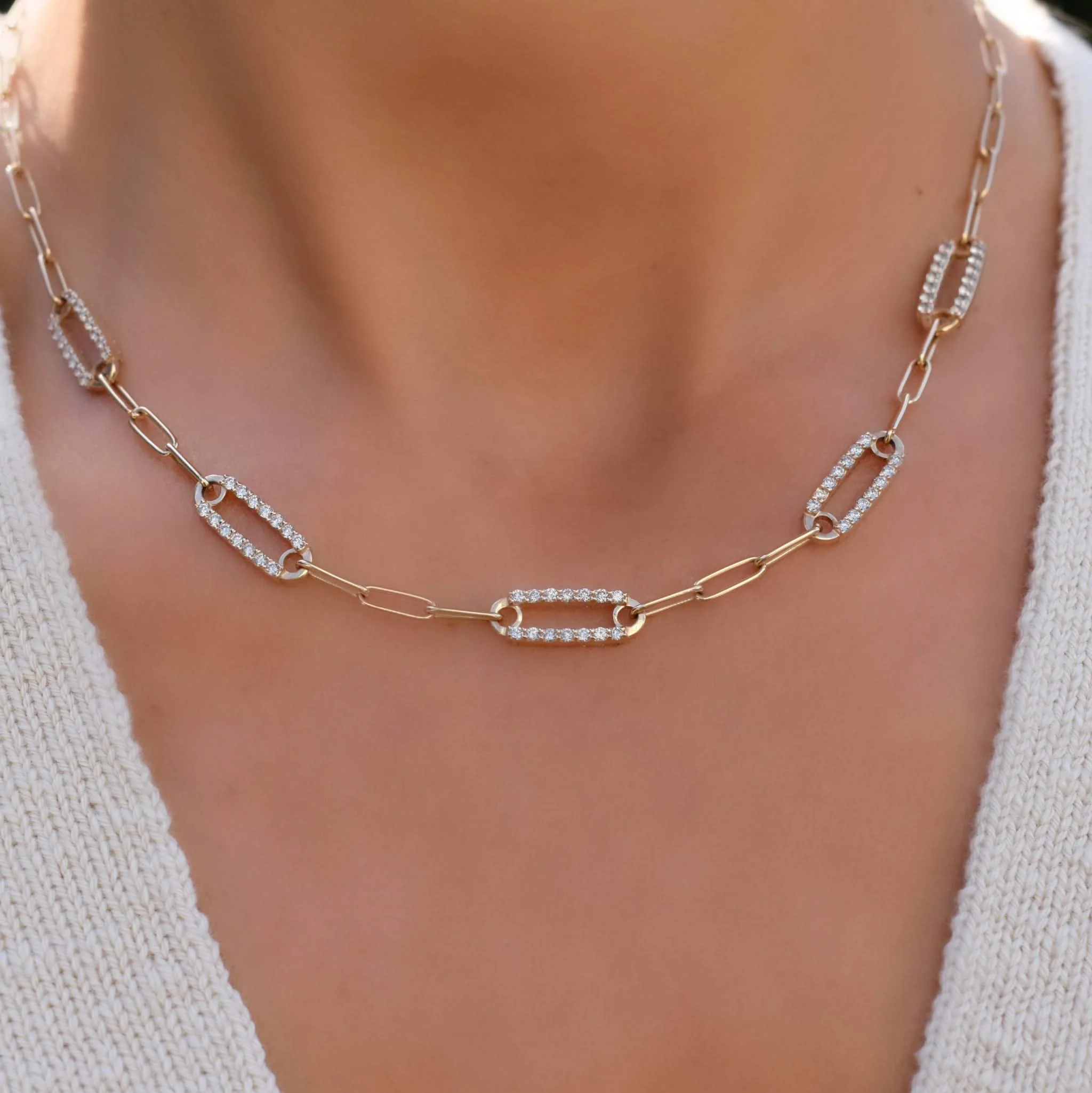 Adelaide 5 Pavé White Topaz Link Necklace in 14k Gold (April) - Image 3