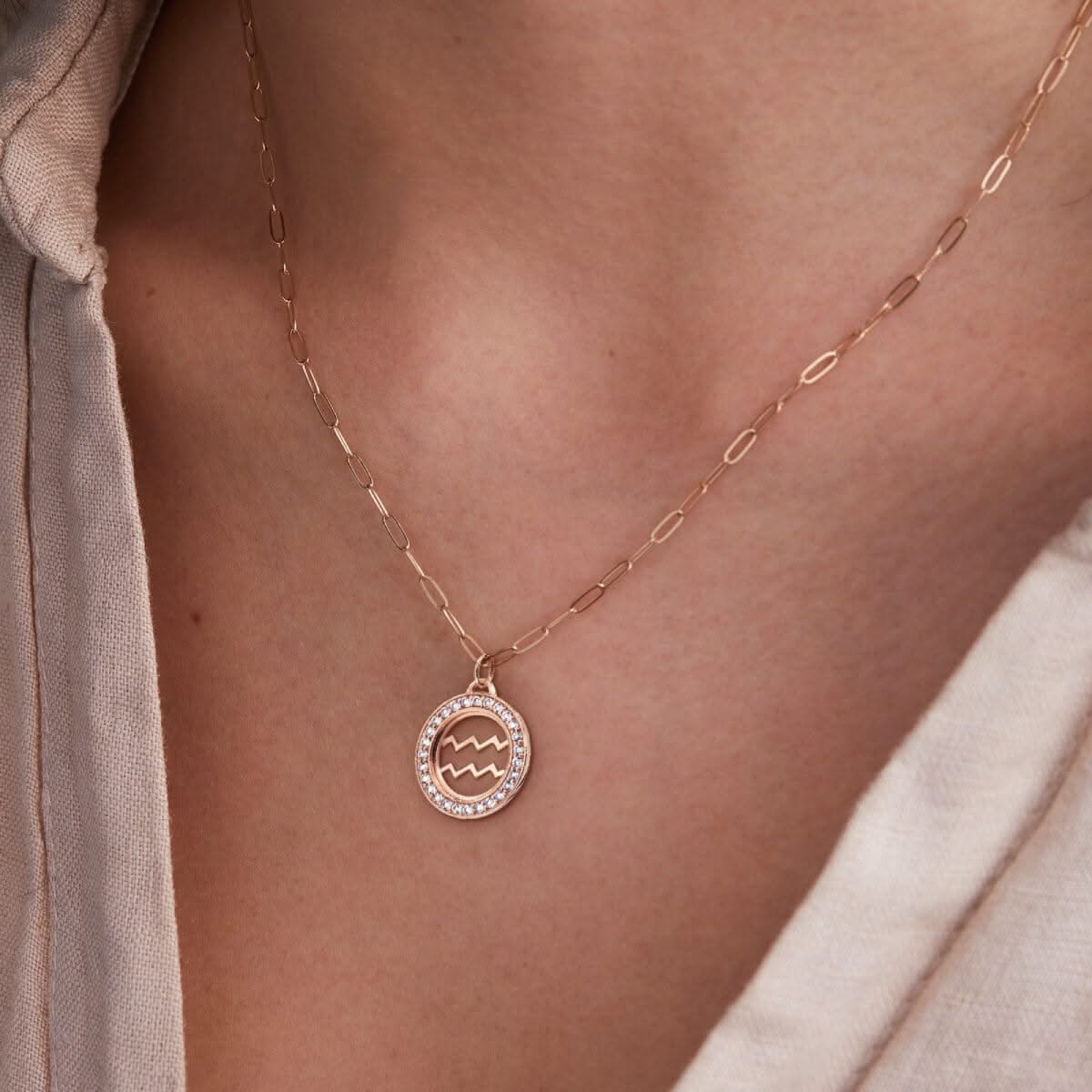 Aquarius & Birthstone Pendant in 14k Gold - Image 3