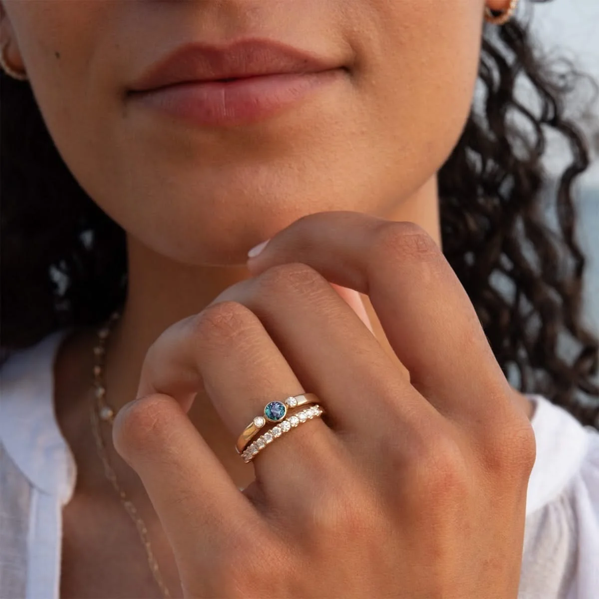 Barrington Alexandrite Ring with Diamond Side Stones in 14k Gold (June) - Image 3