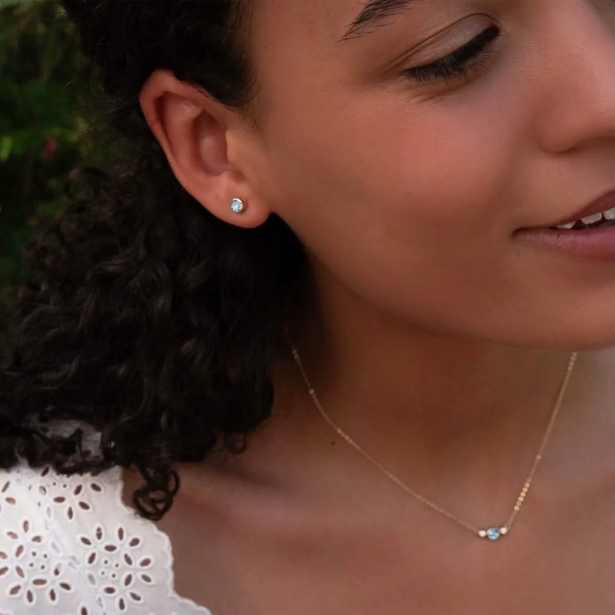 Barrington Aquamarine Stud Earrings in 14k Gold (March) - Image 2
