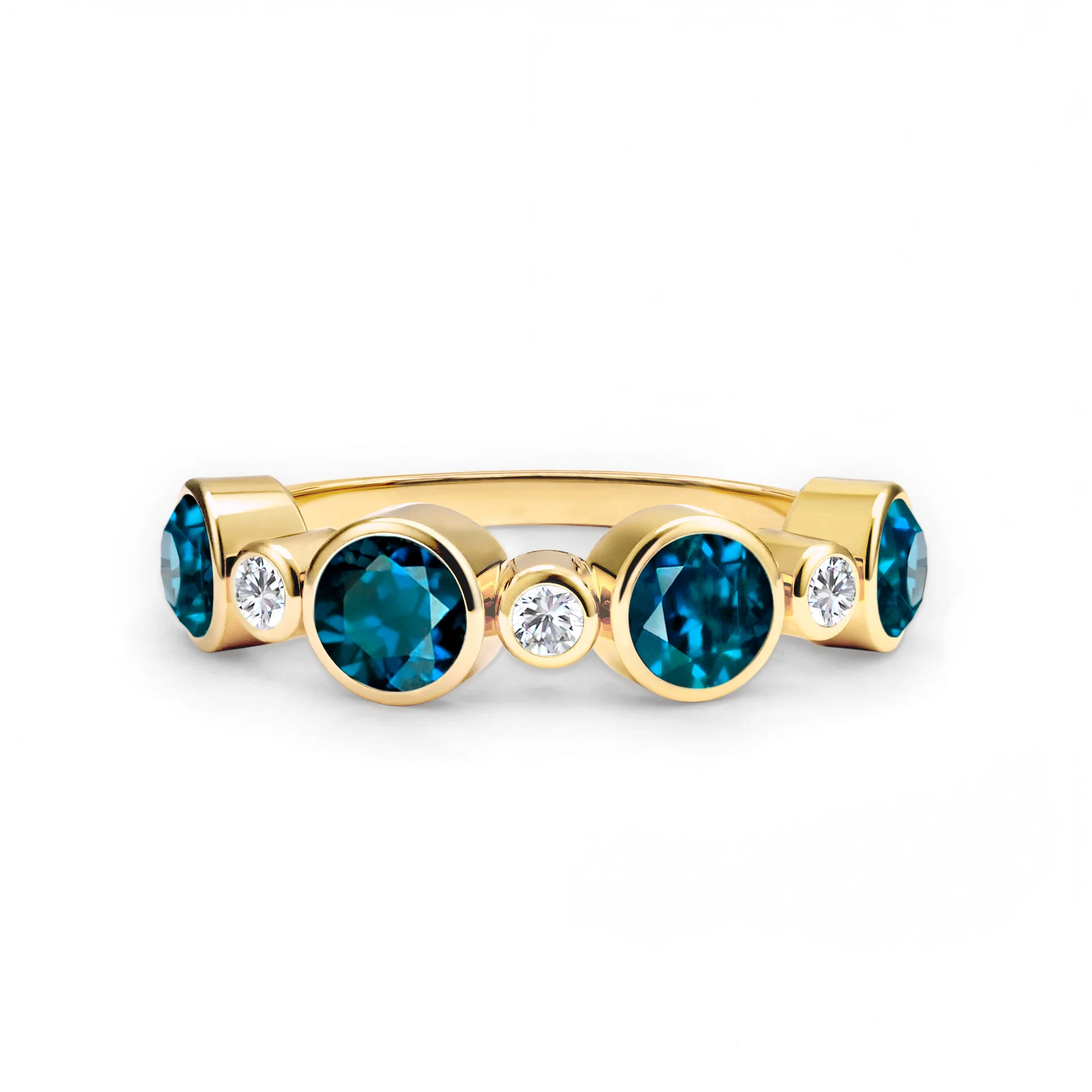 Barrington Atlantic Blue Topaz Band Ring with Diamonds in 14k Gold (December) - Image 4