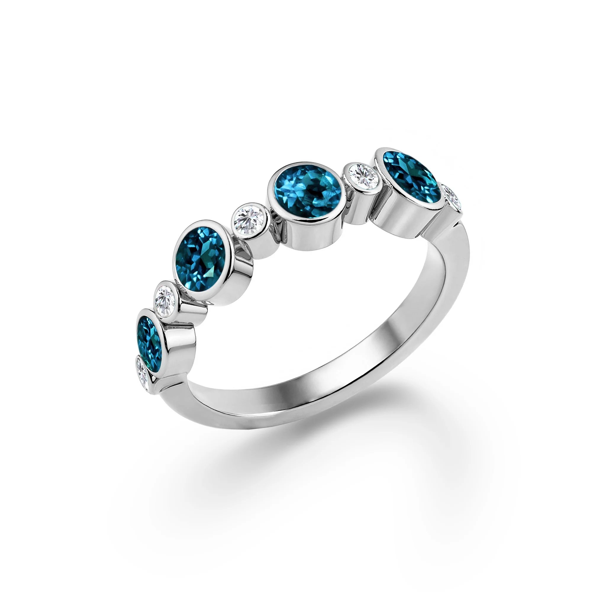 Barrington Atlantic Blue Topaz Band Ring with Diamonds in 14k Gold (December) - Image 5