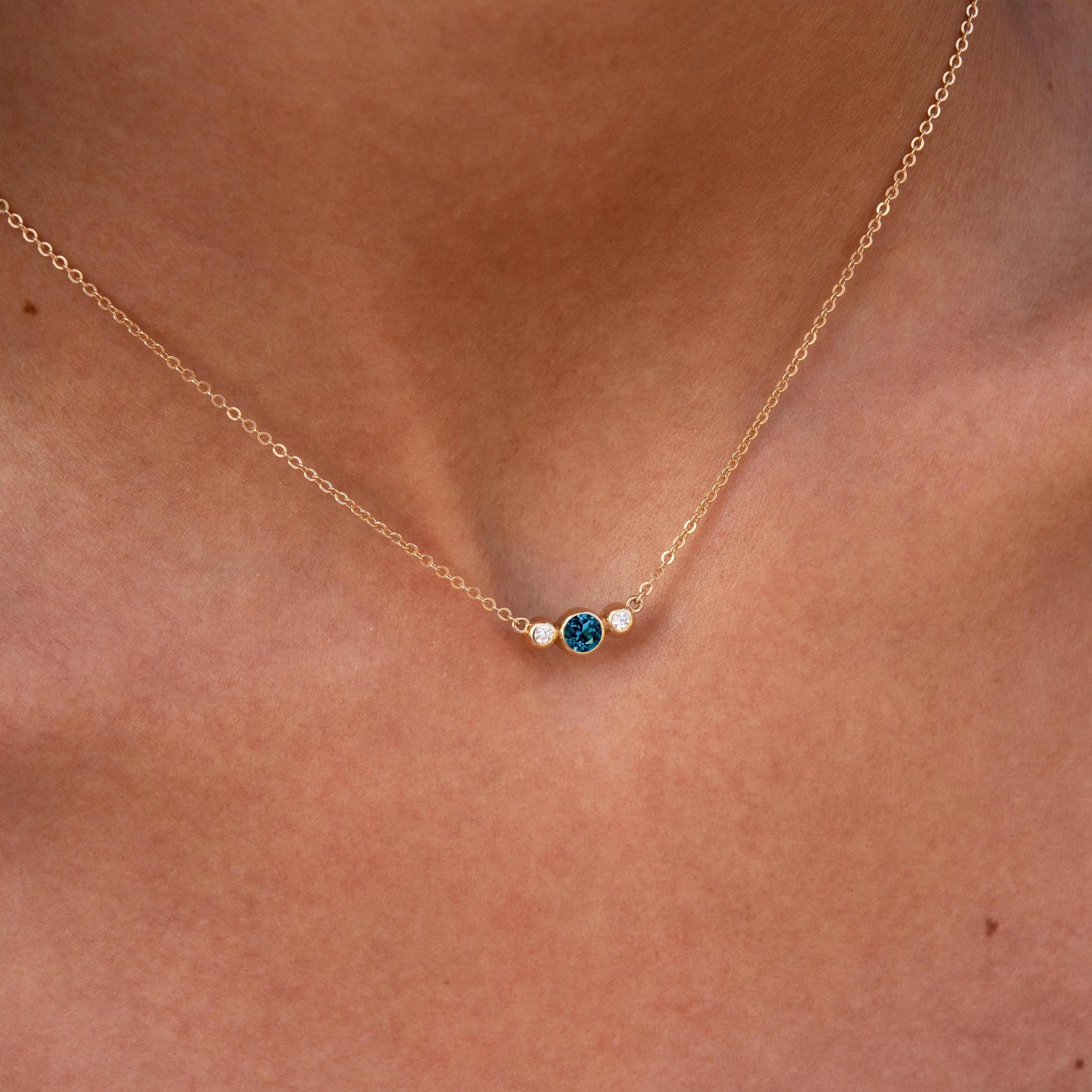 Barrington Atlantic Blue Topaz Necklace with Diamond Side Stones (December) - Image 2