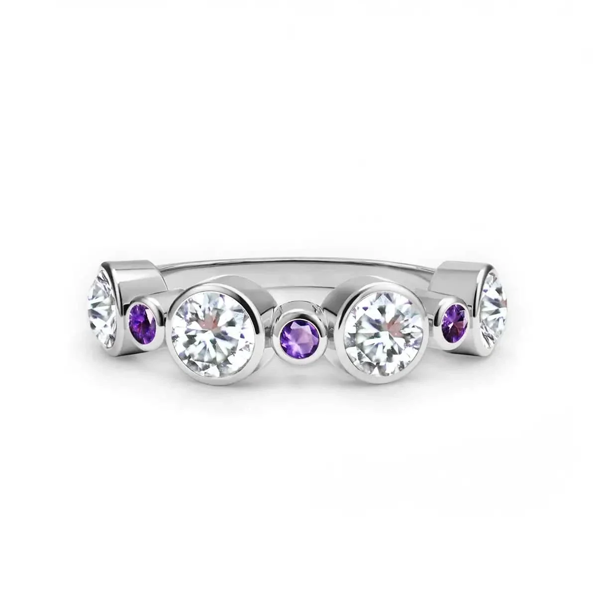 Barrington Diamond Band Ring with Amethysts in 14k Gold (February) - Image 5