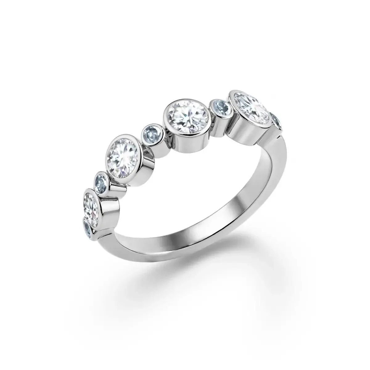 Barrington Diamond Band Ring with Aquamarines in 14k Gold (March) - Image 7