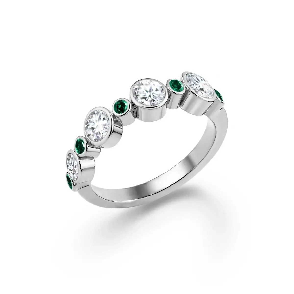 Barrington Diamond Band Ring with Emeralds in 14k Gold (May) - Image 7