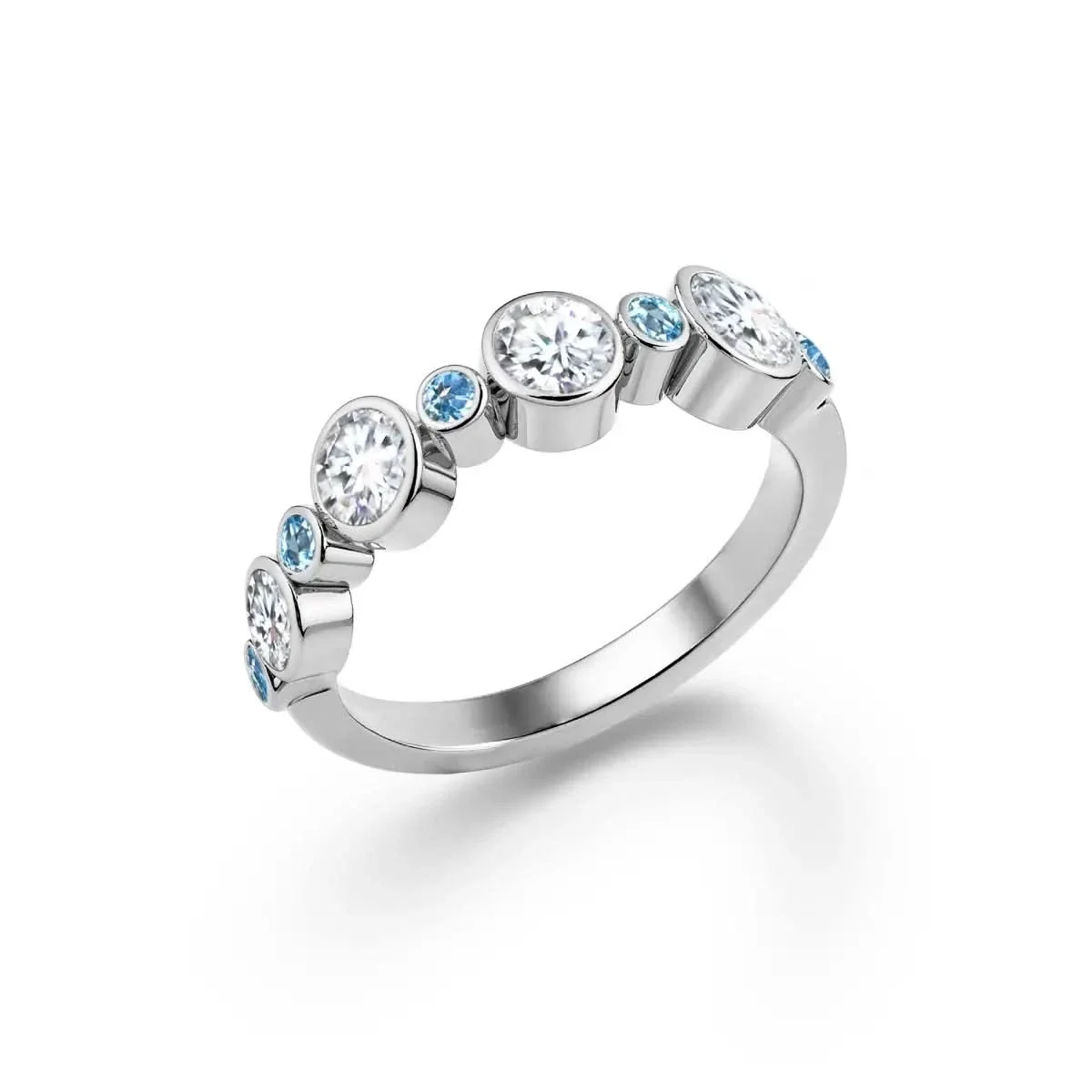 Barrington Diamond Band Ring with Nantucket Blue Topaz in 14k Gold (December) - Image 5