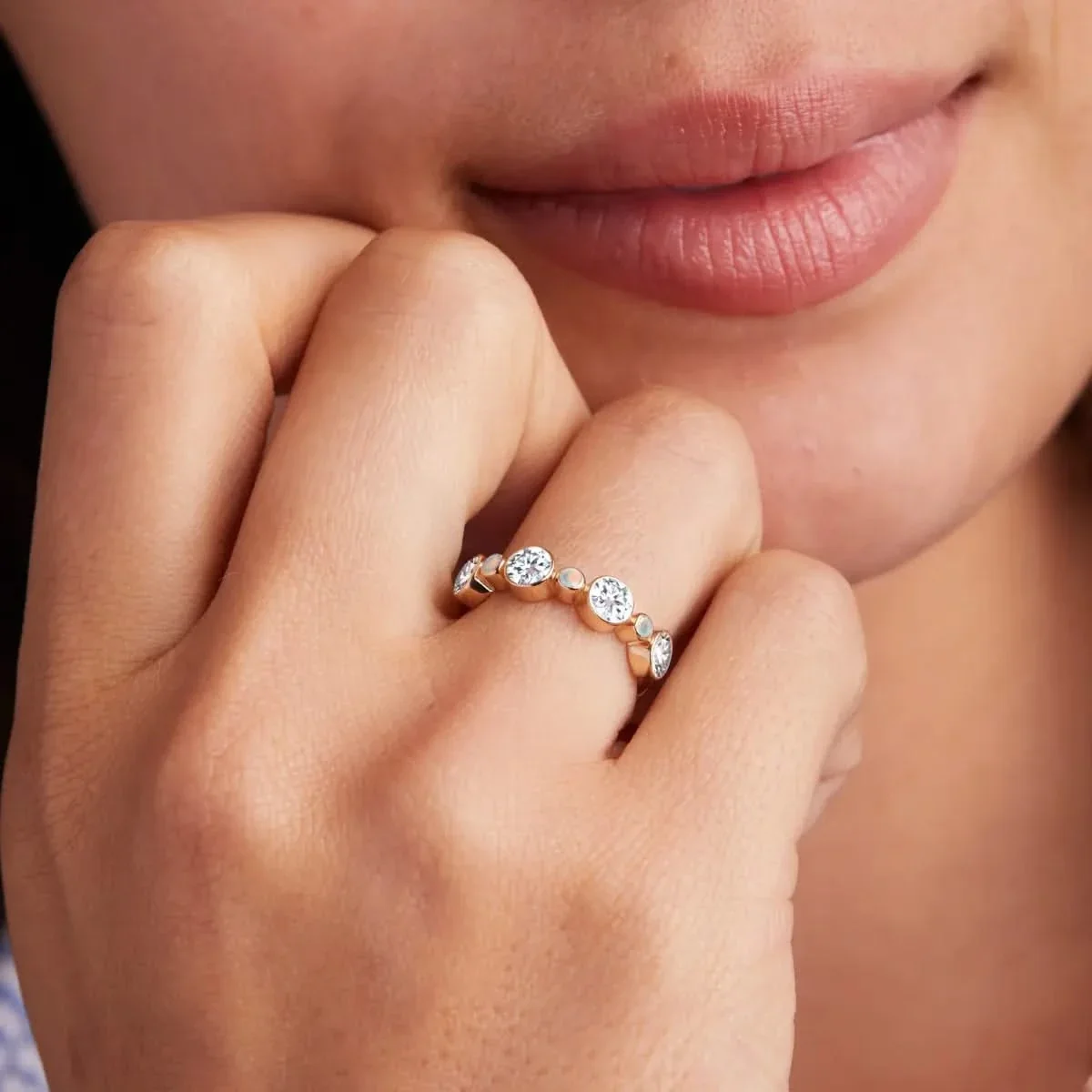 Barrington Diamond Band Ring with Opals in 14k Gold (October) - Image 3