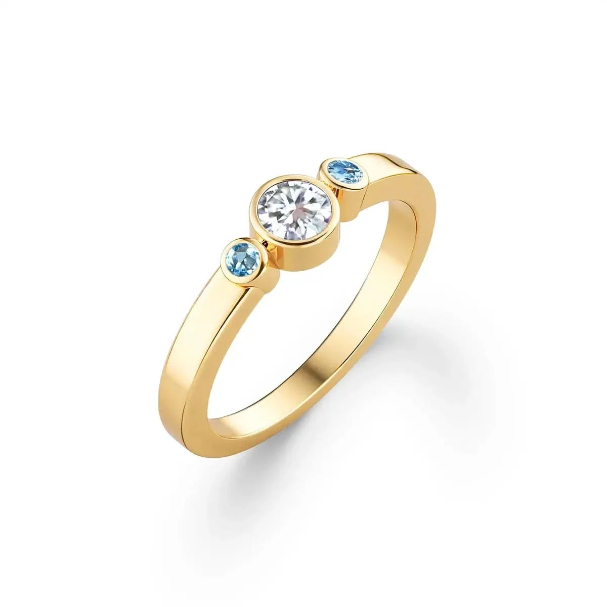 Barrington Diamond Ring with Nantucket Blue Topaz Side Stones in 14k Gold (December) - Image 4