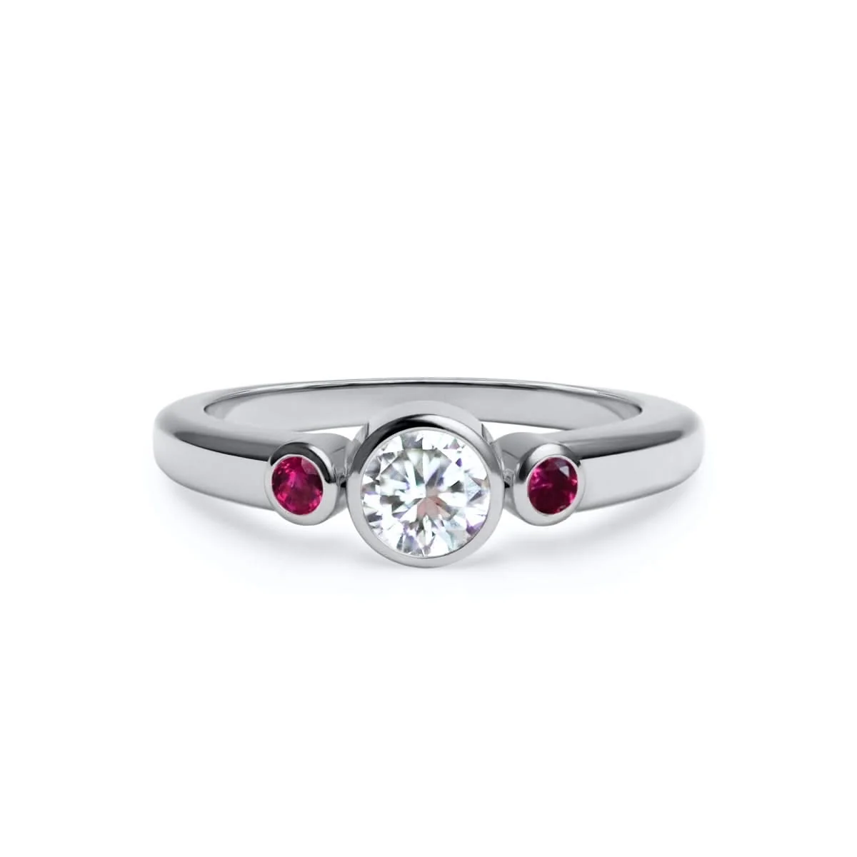 Barrington Diamond Ring with Ruby Side Stones in 14k Gold (July) - Image 5