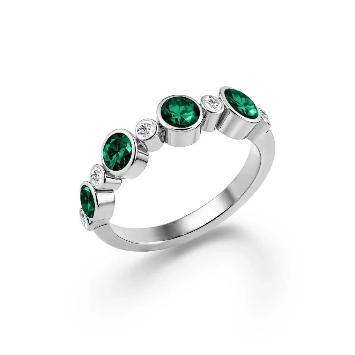 Barrington Emerald Band Ring with Diamonds in 14k Gold (May) - Image 7
