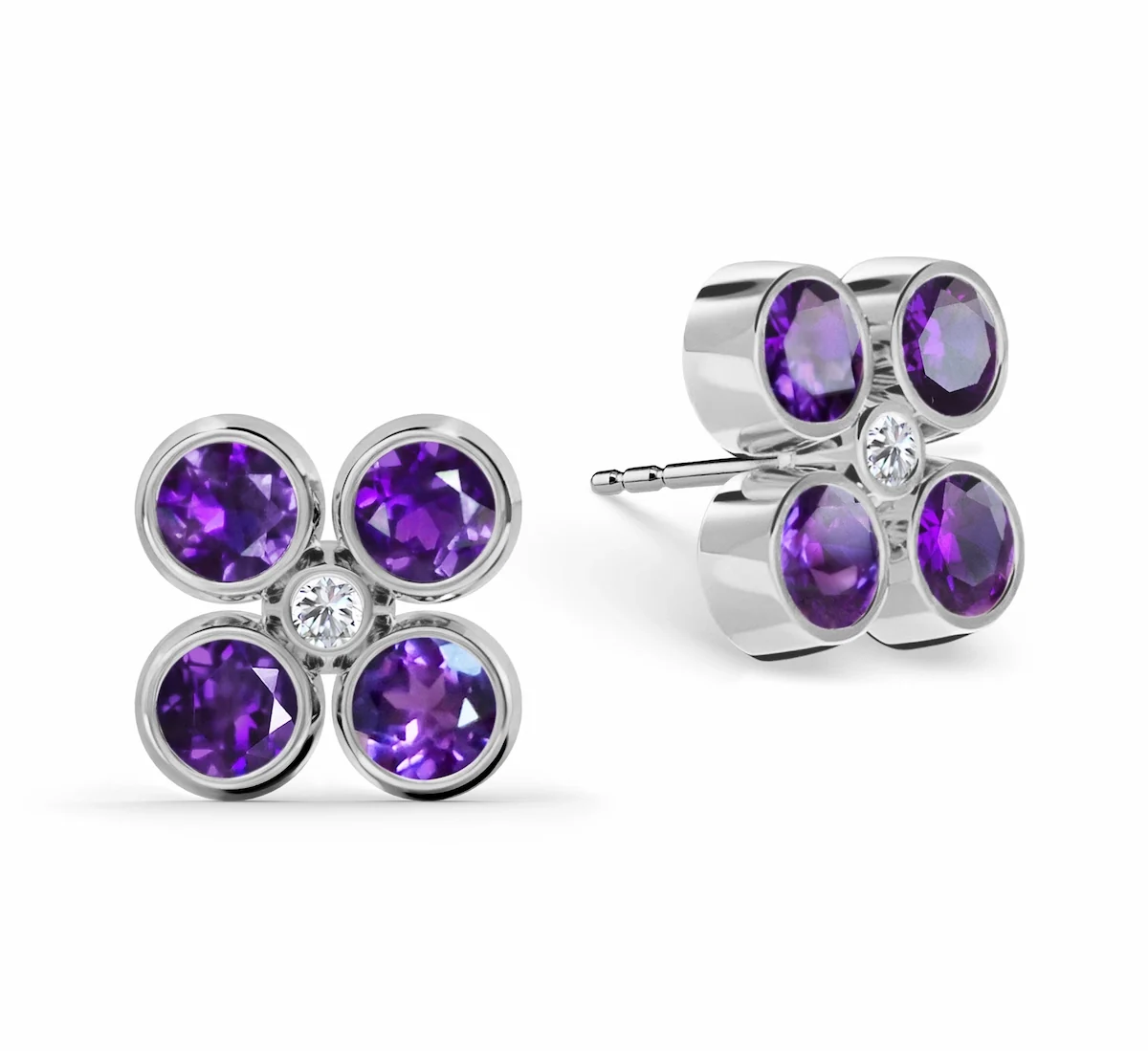 Barrington Quatrefoil Amethyst & Diamond Earrings in 14k Gold (February) - Image 5