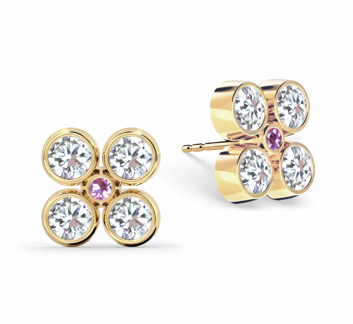 Barrington Quatrefoil Diamond & Pink Sapphire Earrings in 14k Gold (October)