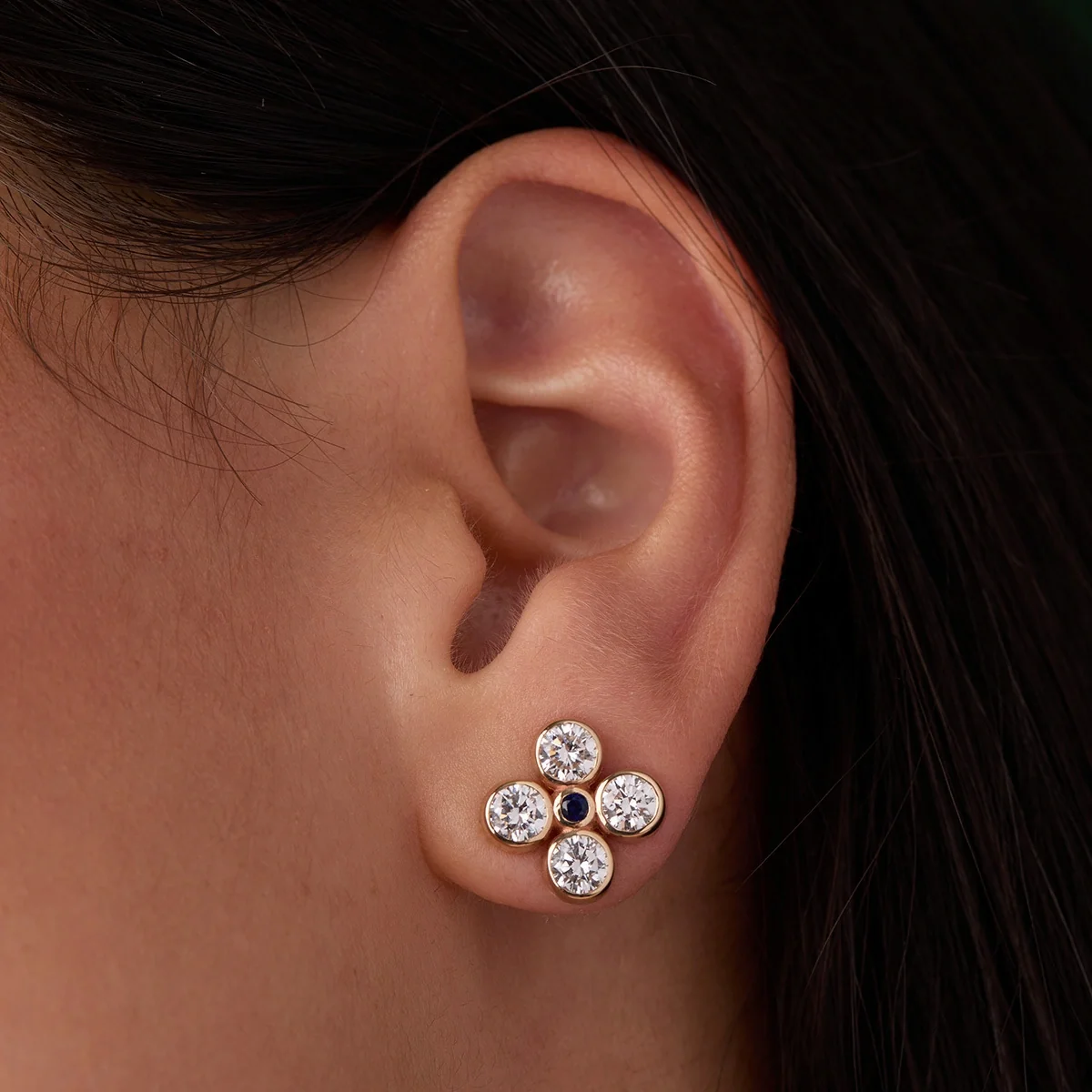 Barrington Quatrefoil Diamond & Sapphire Earrings in 14k Gold (September) - Image 3