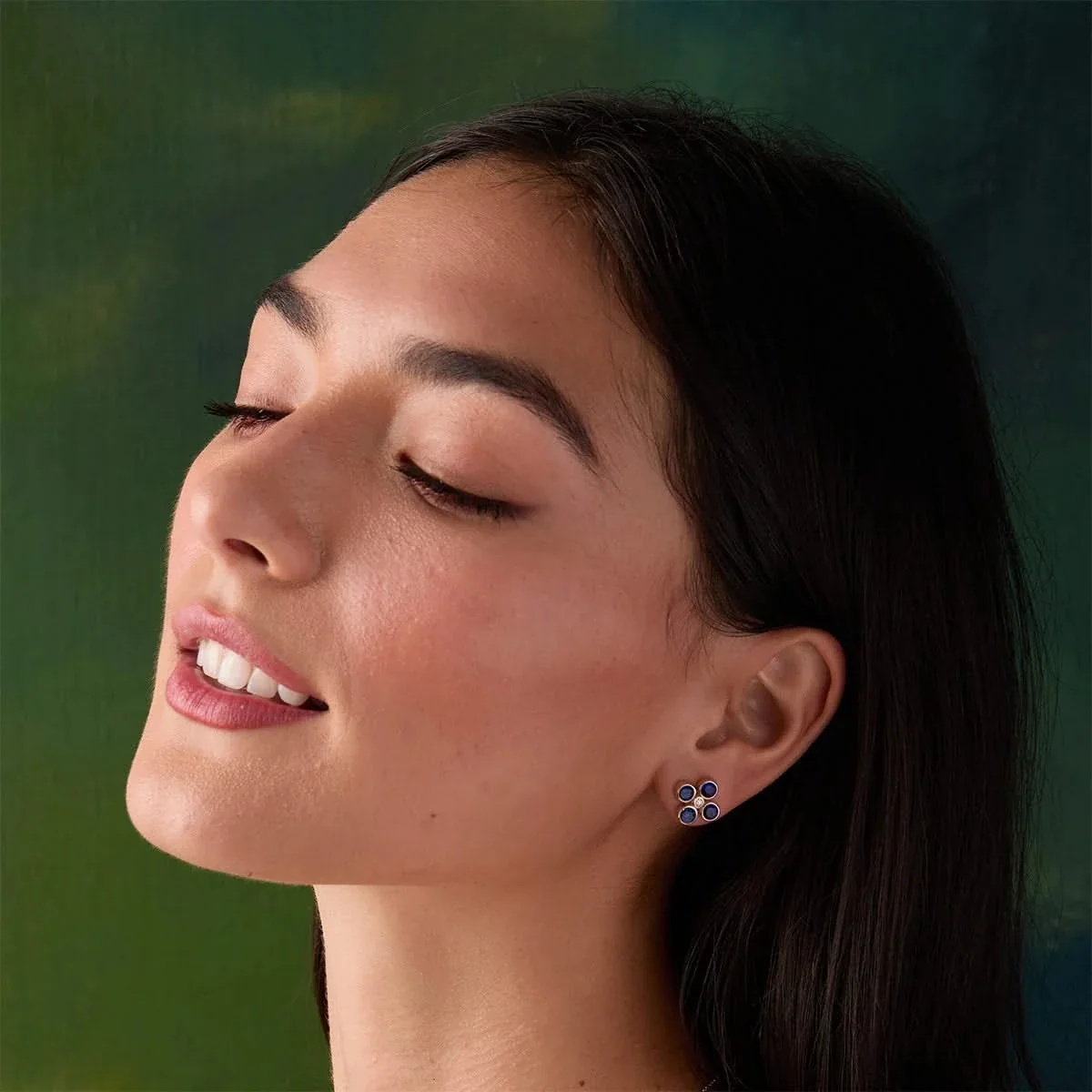 Barrington Quatrefoil Sapphire & Diamond Earrings in 14k Gold (September) - Image 2