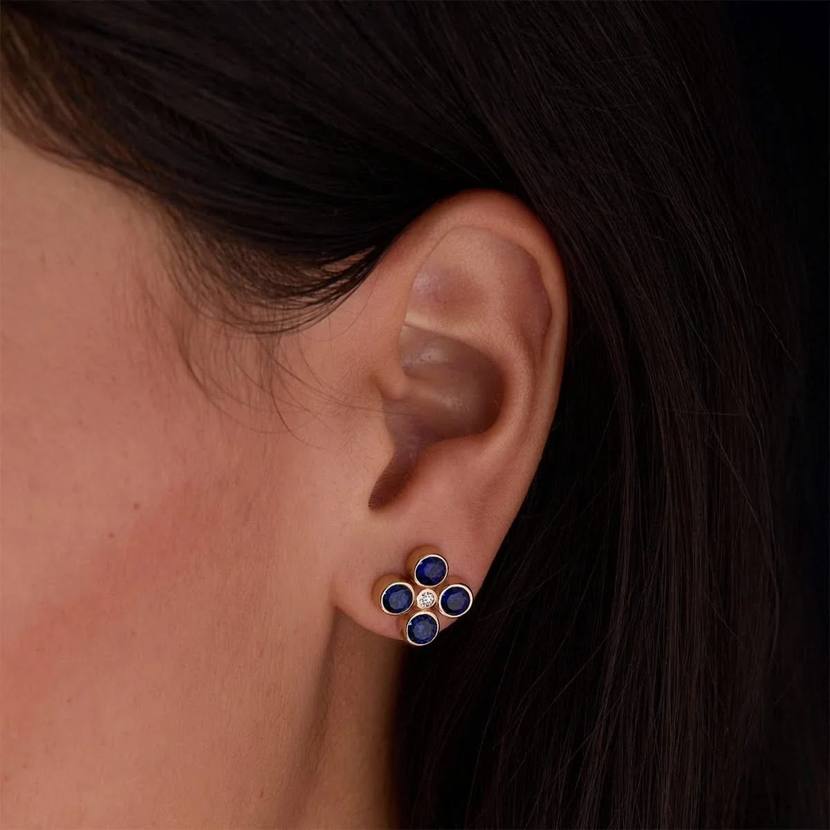Barrington Quatrefoil Sapphire & Diamond Earrings in 14k Gold (September) - Image 3