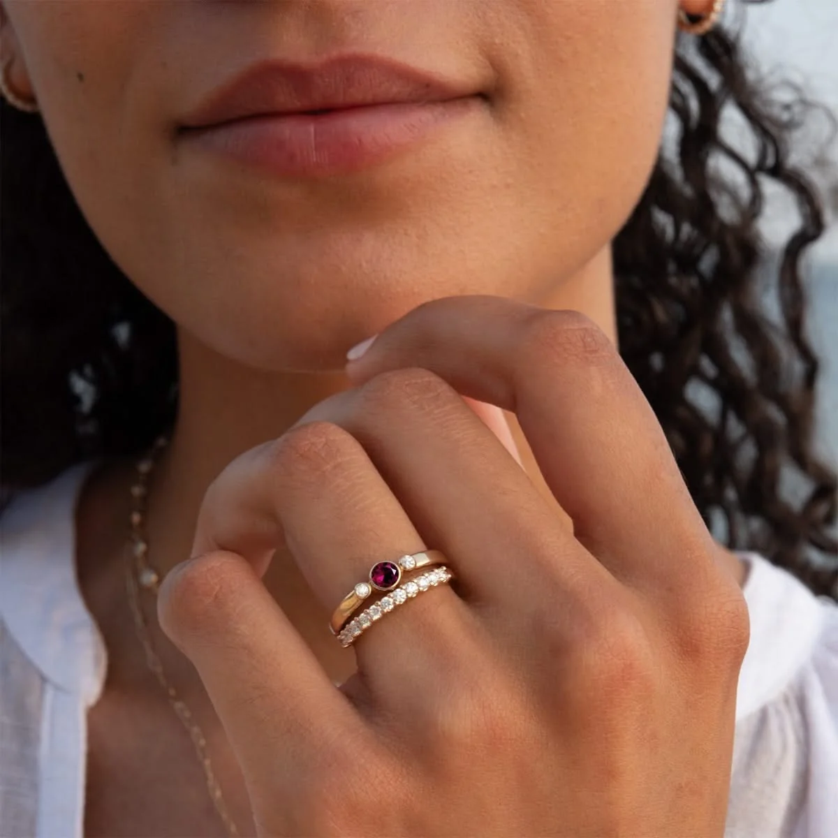Barrington Ruby Ring with Diamond Side Stones in 14k Gold (July) - Image 3