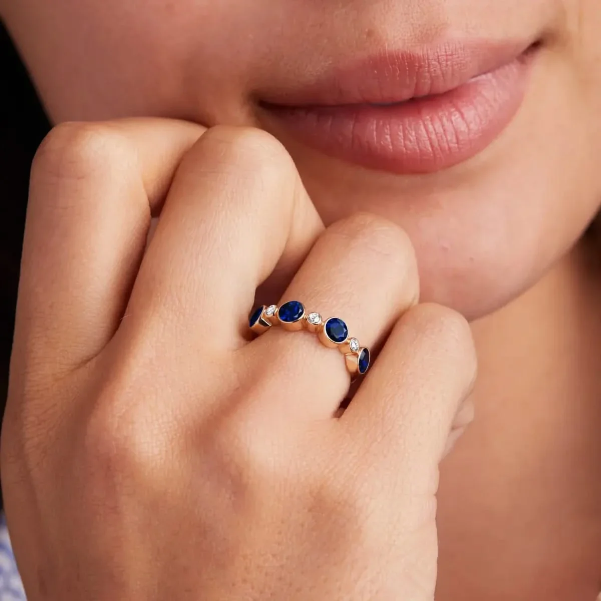Barrington Sapphire Band Ring with Diamonds in 14k Gold (September) - Image 3