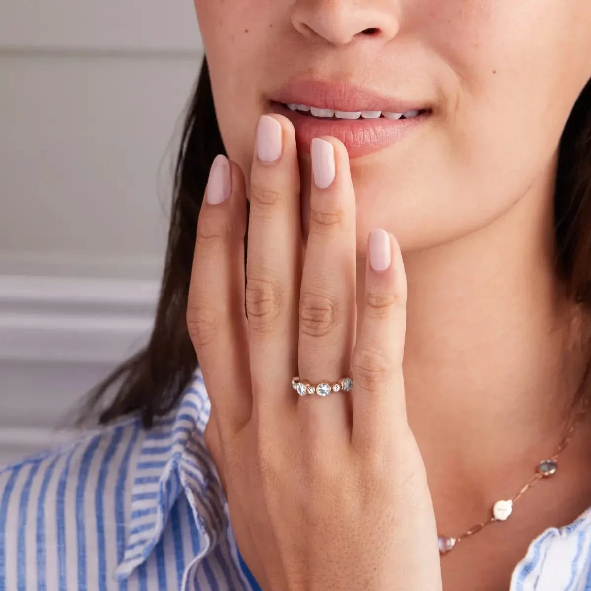 Barrington White Topaz Band Ring with Diamonds in 14k Gold (April) - Image 2
