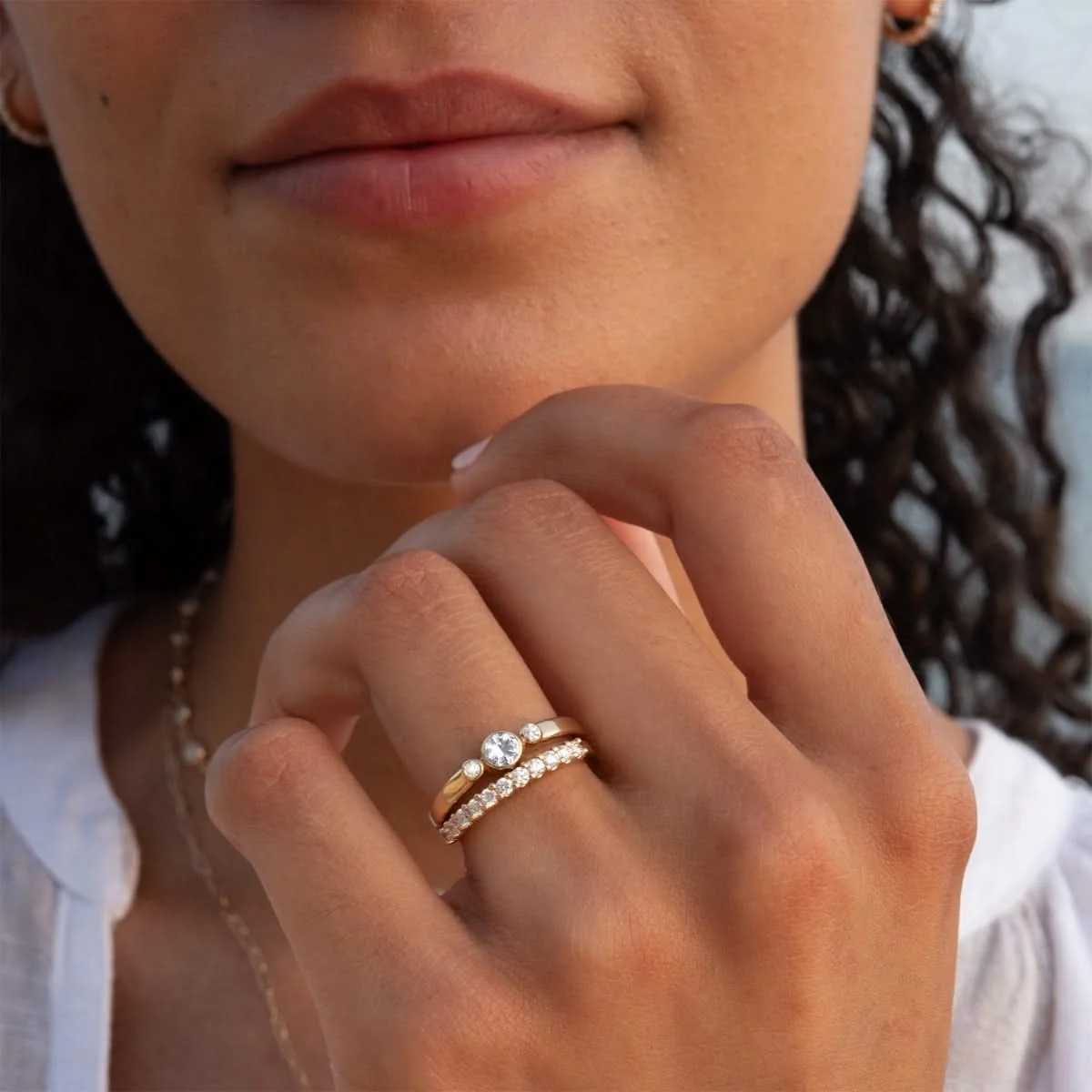 Barrington White Topaz Ring with Diamond Side Stones in 14k Gold (April) - Image 3
