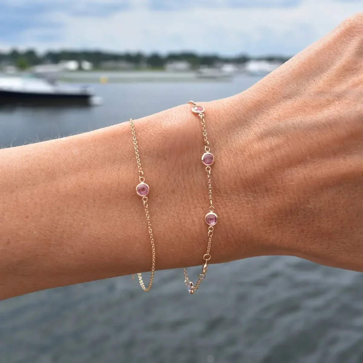 Bayberry 7 Pink Sapphire Bracelet in 14k Gold (October) - Image 9