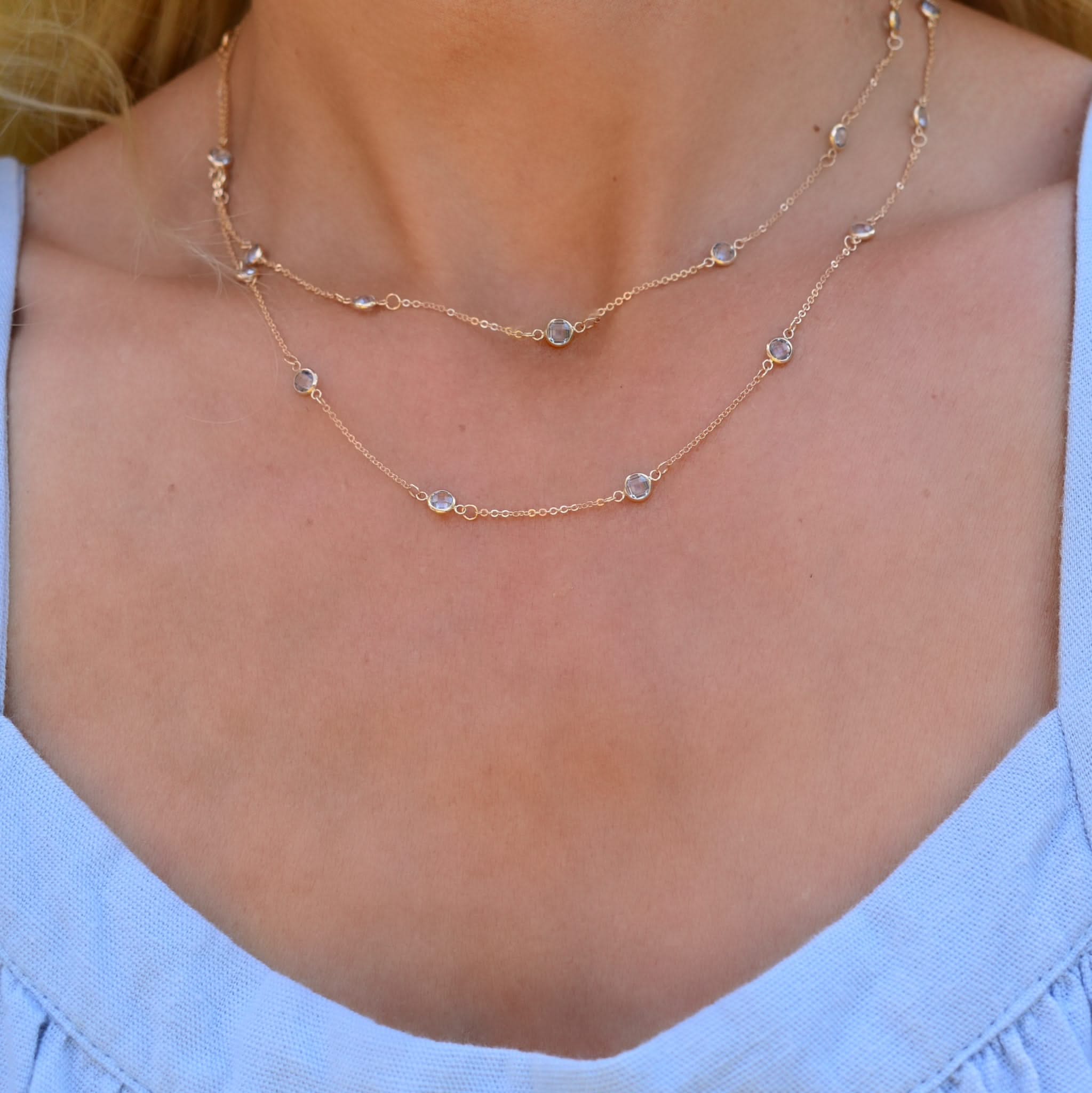 Bayberry Aquamarine Long Necklace in 14k Gold (March) - Image 3