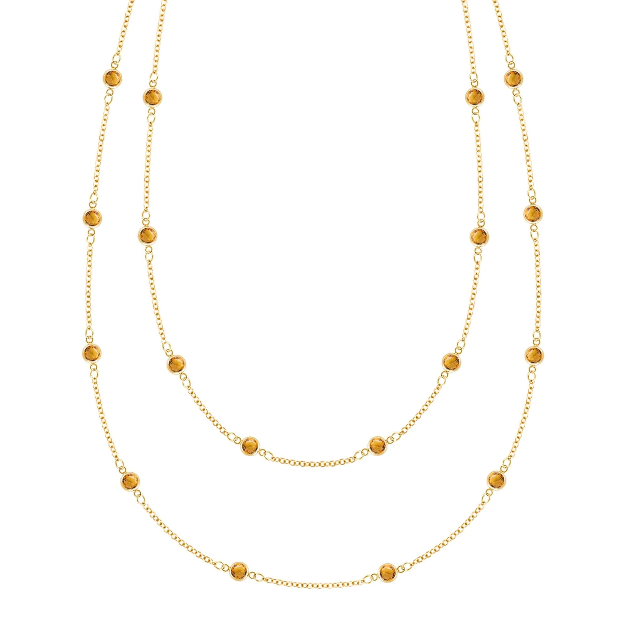 Bayberry Citrine Long Necklace in 14k Gold (November)
